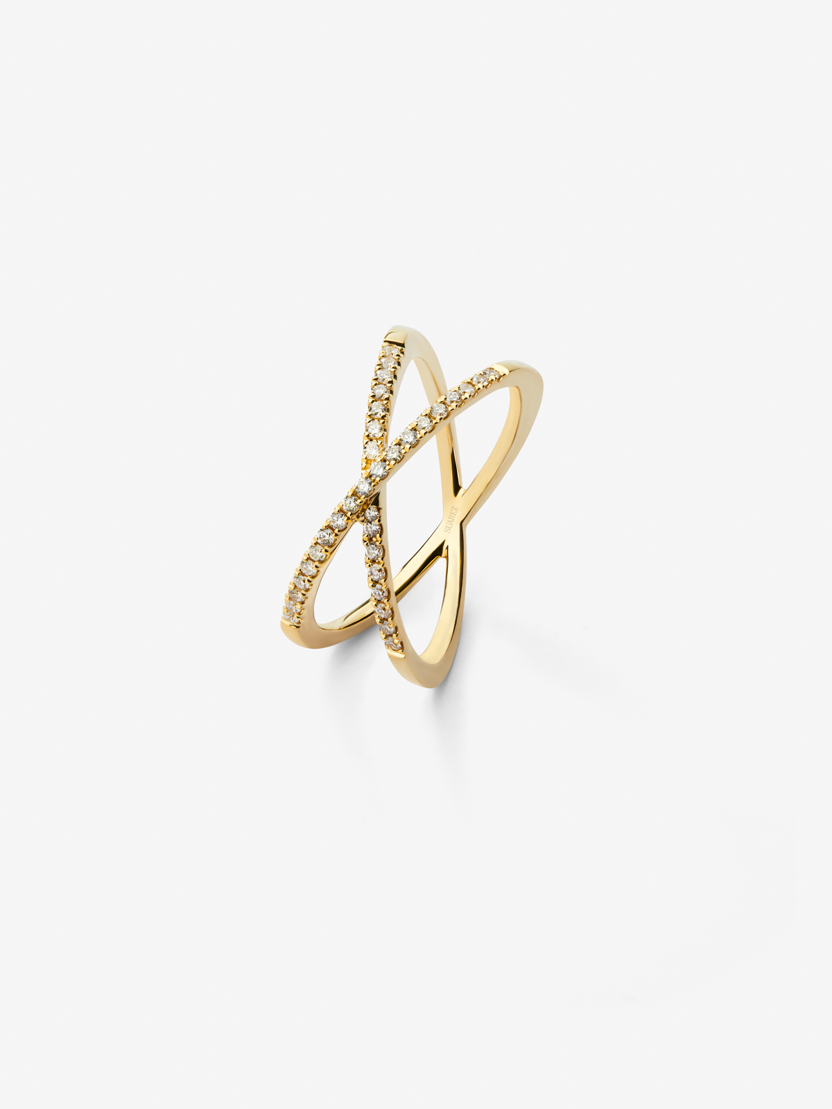 18K yellow gold cross ring with white diamonds of 0.2 cts