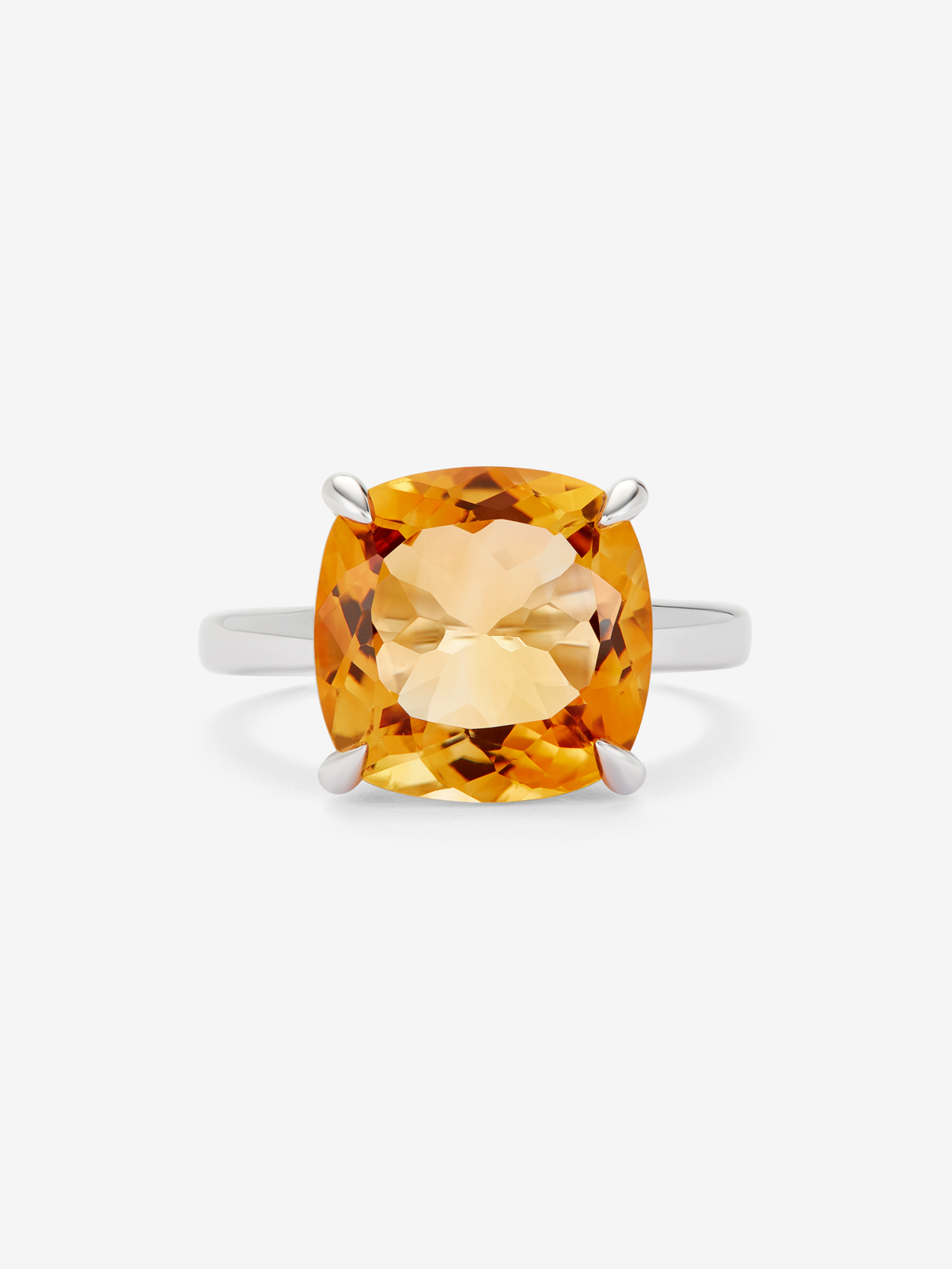 Anillo de plata 925 con cuarzo citrino amarillo en talla cushion de 6,19 cts