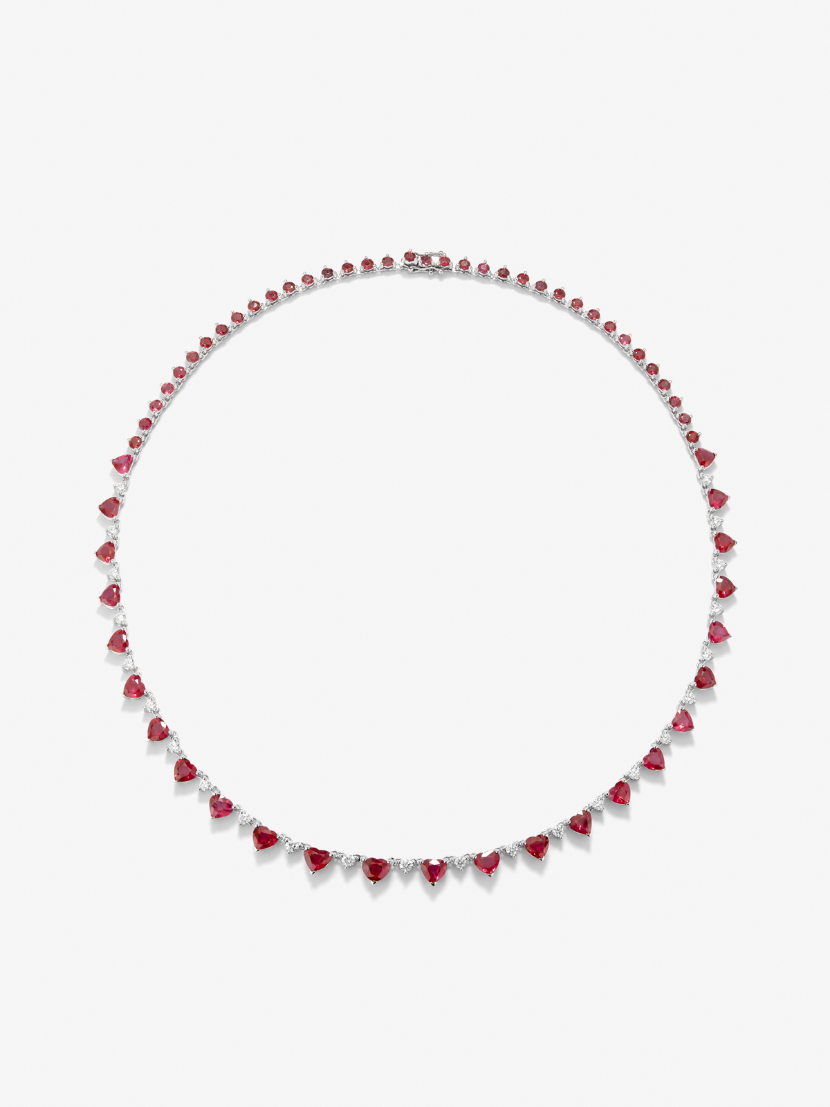 18K white gold necklace with red ruby ​​with 17.03 cts and white diamonds in bright 1.3 cts diamonds