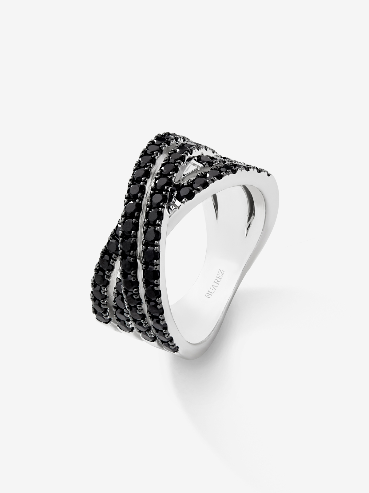 Anillo ancho cruzado doble de plata 925 con espinelas