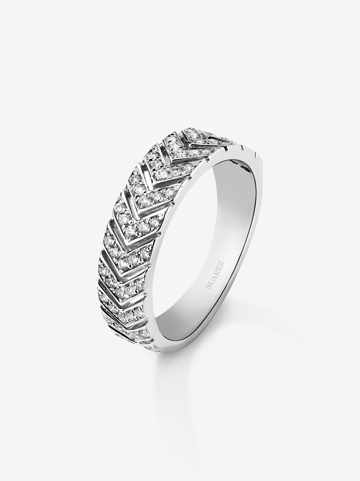 Anillo alianza de oro blanco de 18K con diamante