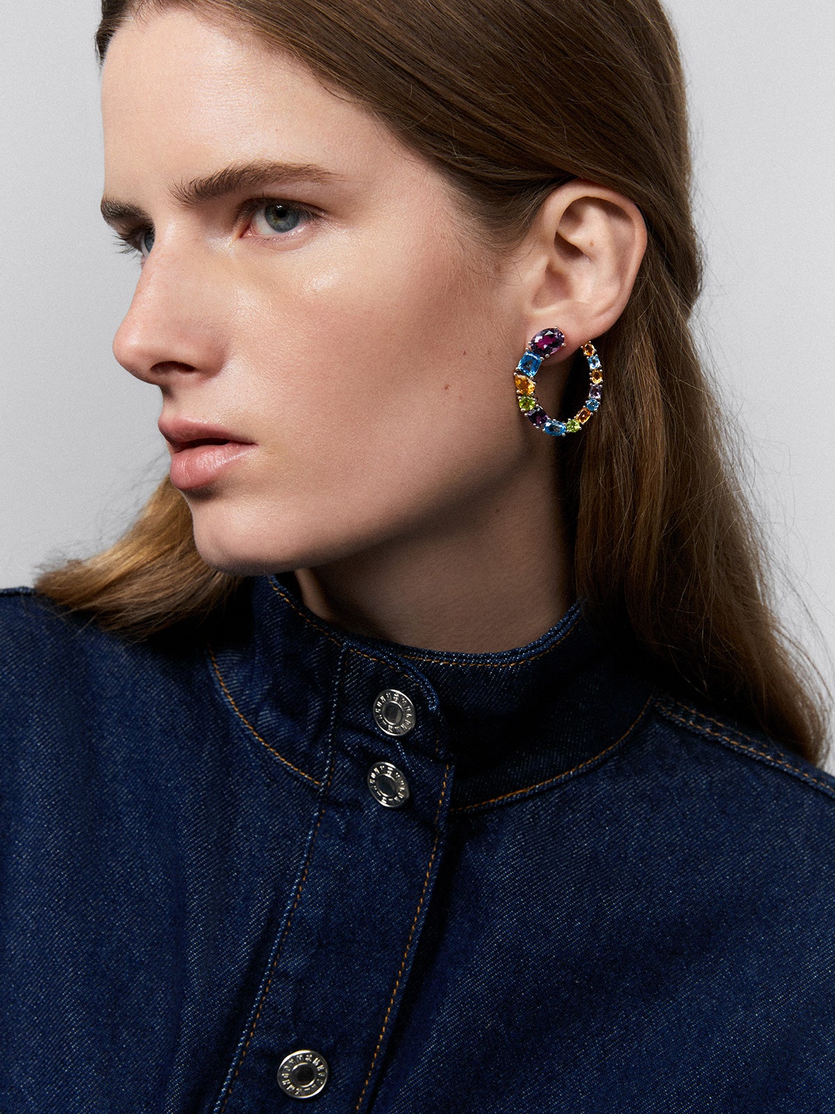 Pendientes aro abierto grande plata 925 con gemas multicolor