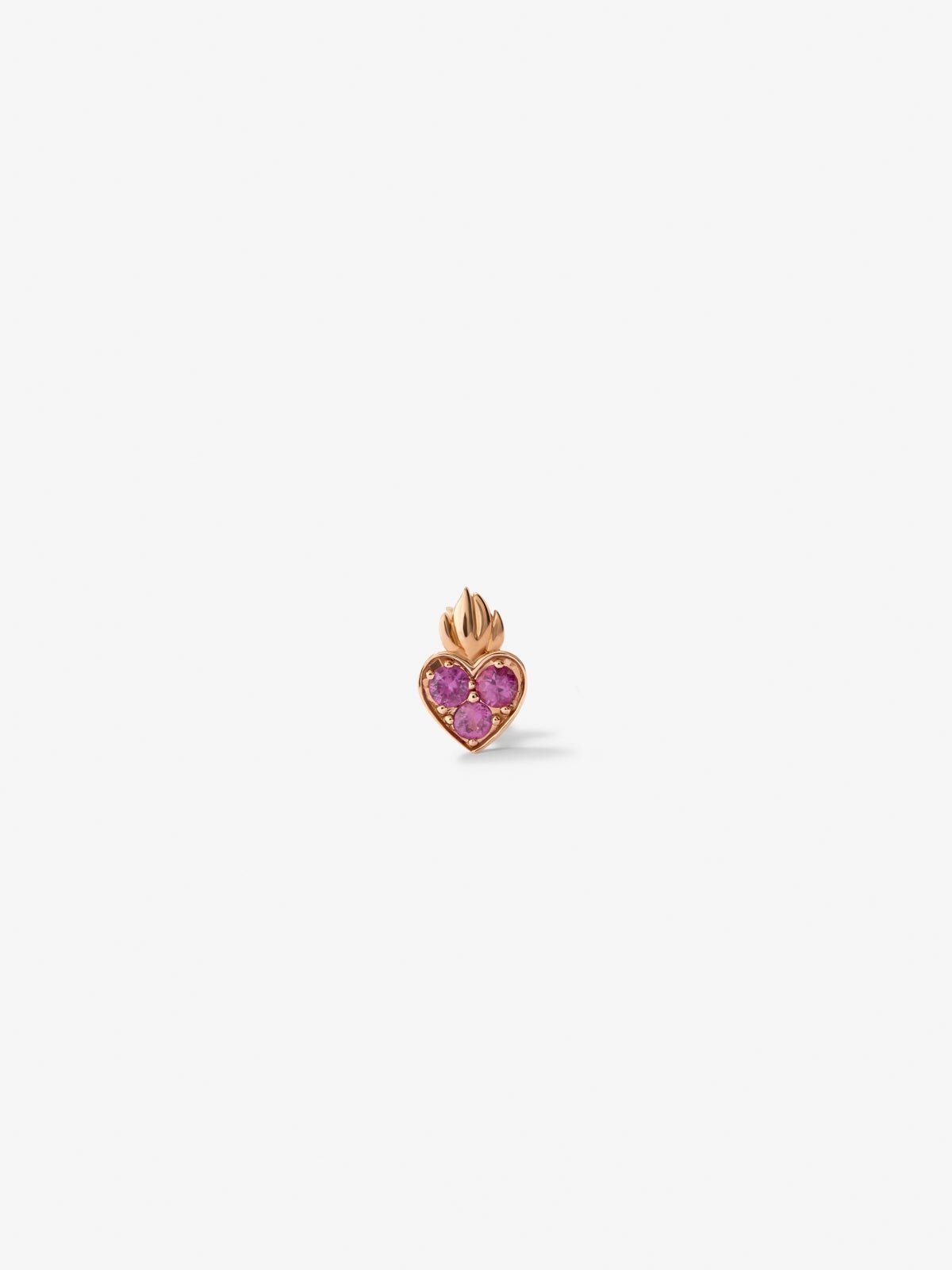 Pendiente individual corazón de oro rosa de 18kt con zafiros rosas de 0,14cts