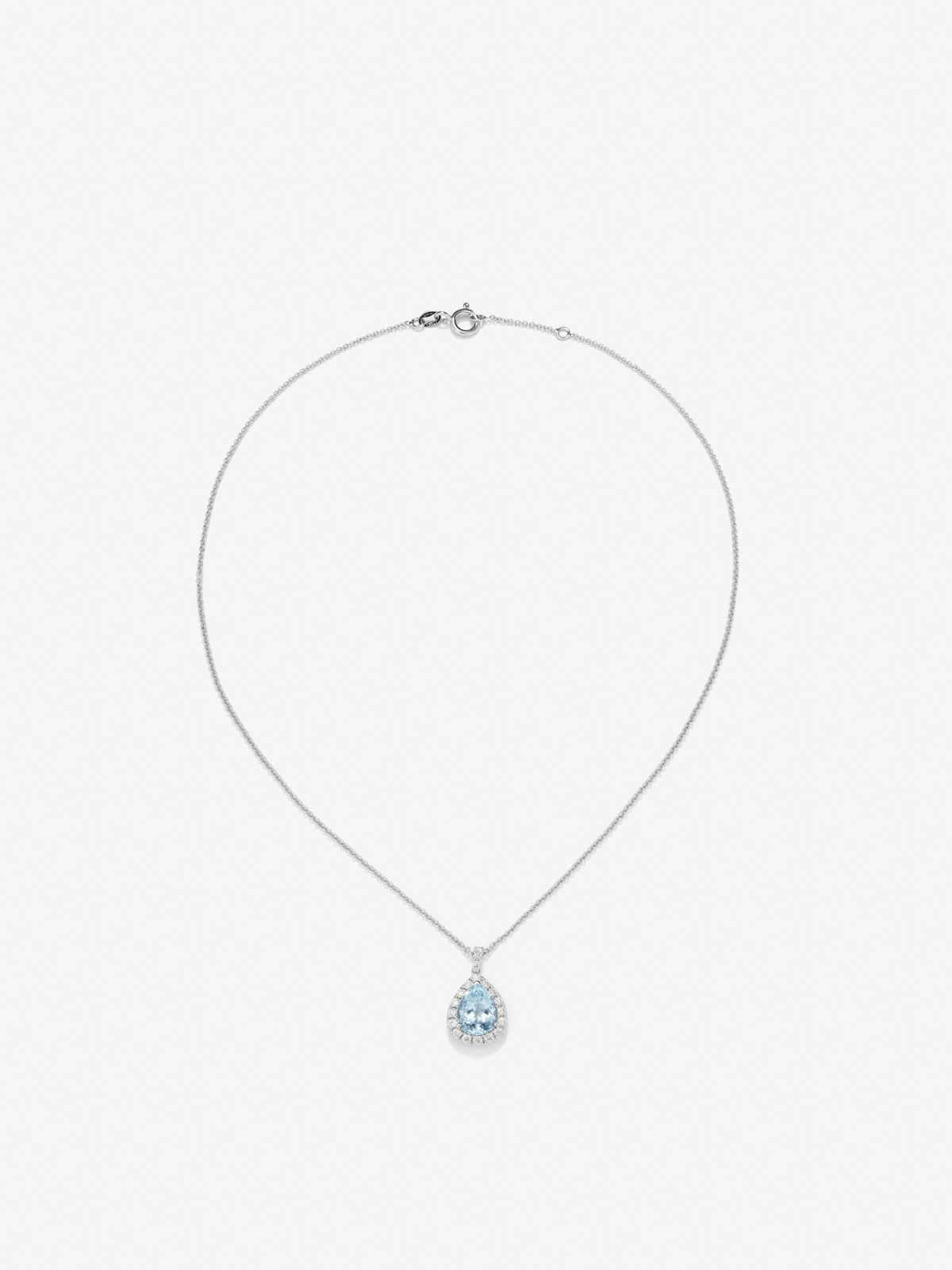 18K white gold pendant chain with aquamarine and diamond
