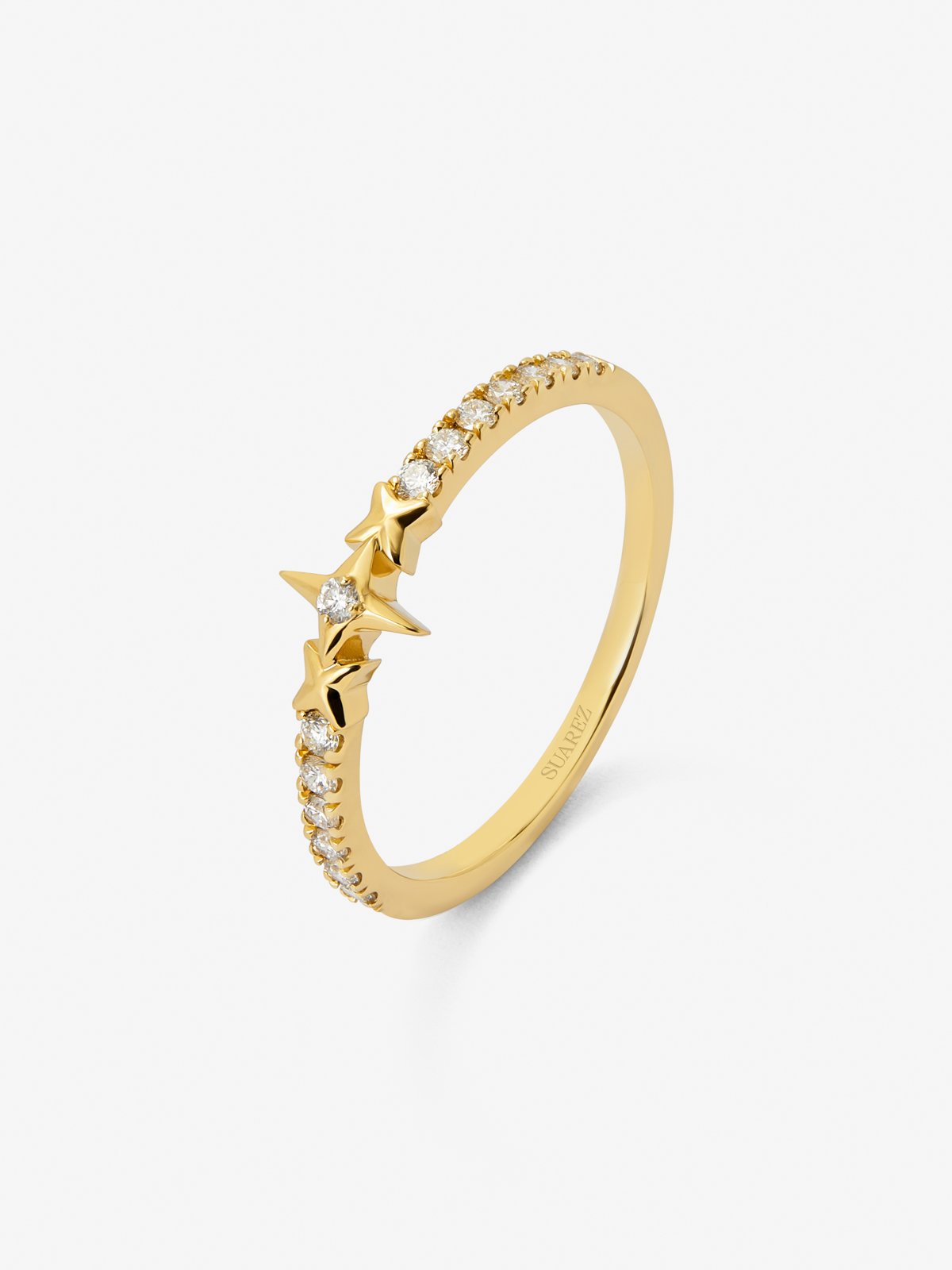 Anillo de oro amarillo de 18K con 15 diamantes en talla brillante con un total de 0,22 cts