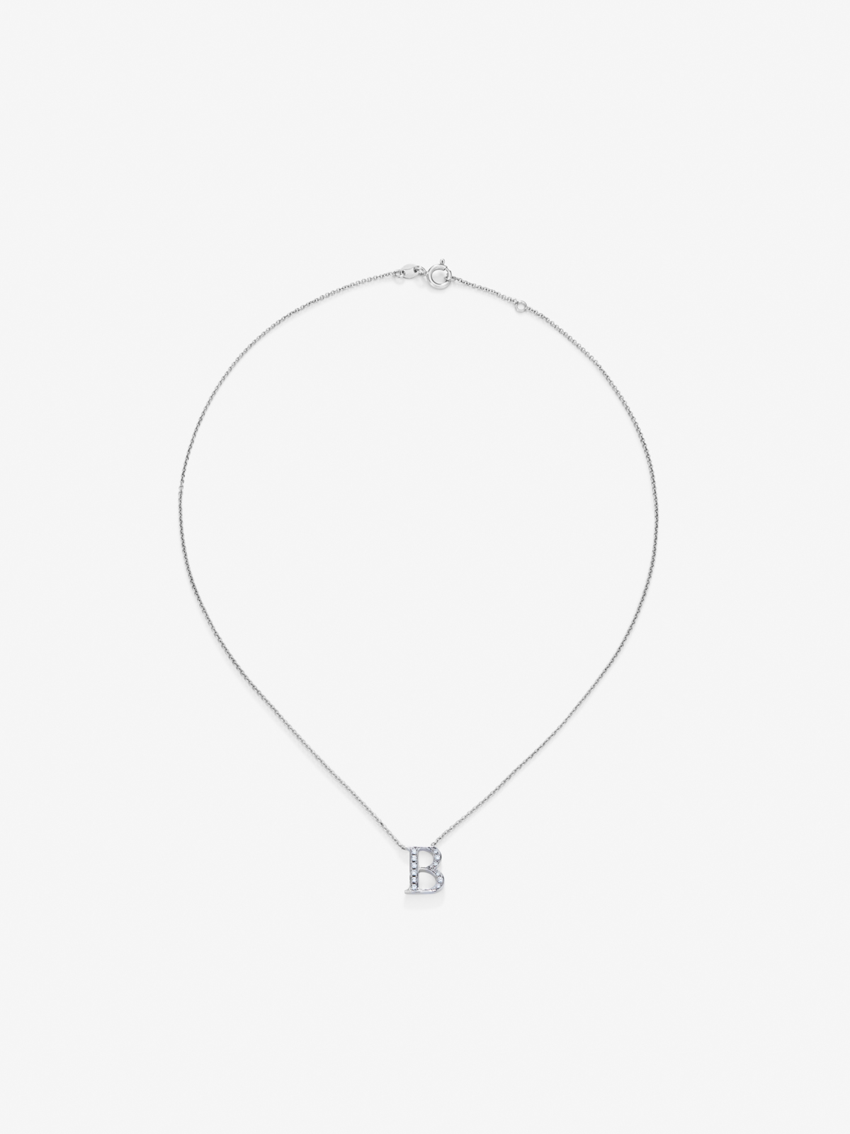 Pendant necklace with 18K white gold initial and diamonds