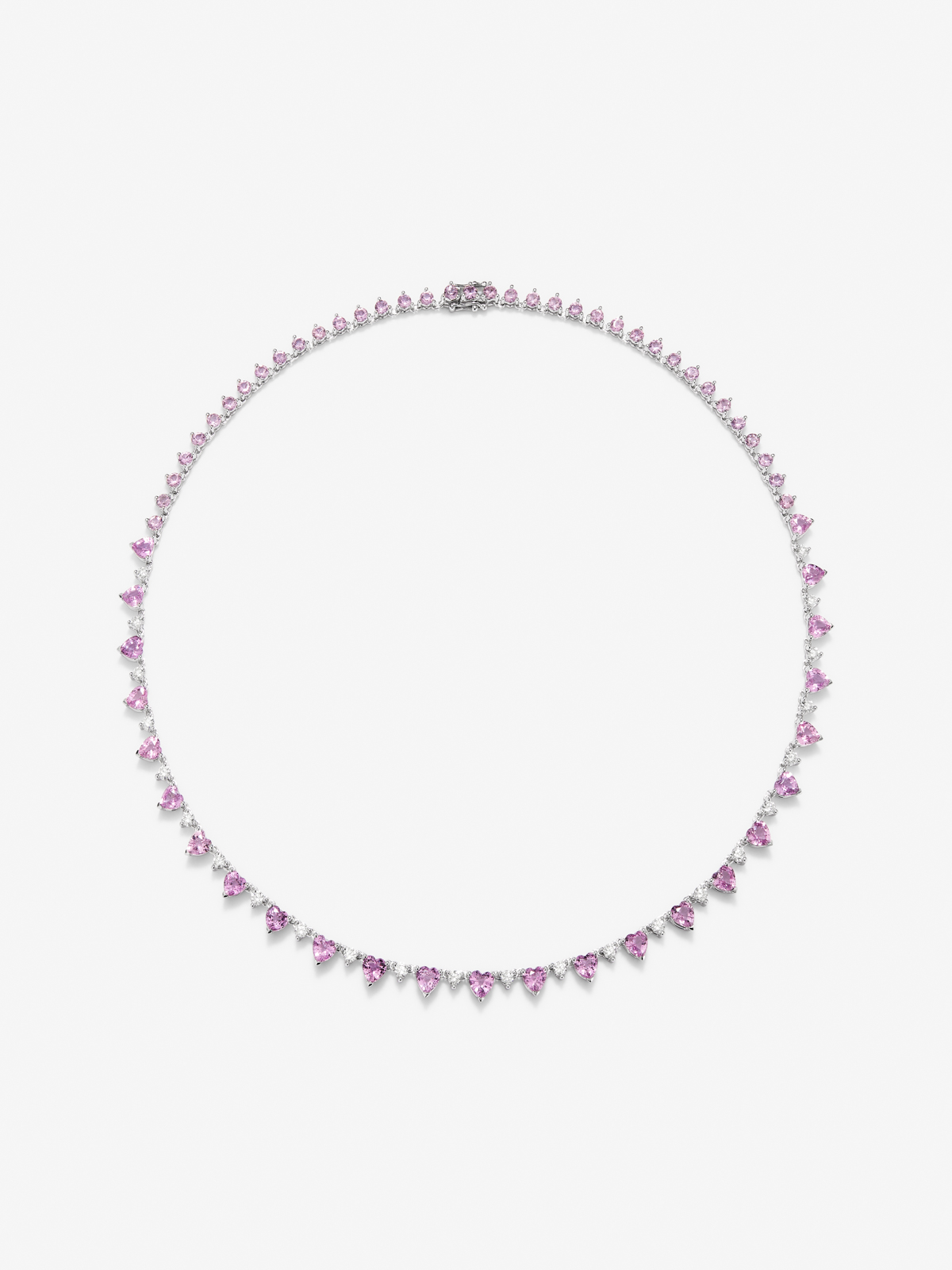 18K white gold necklace with pink sapphires in bright size and 15.31 cts and diamonds in bright 1.89 cts size