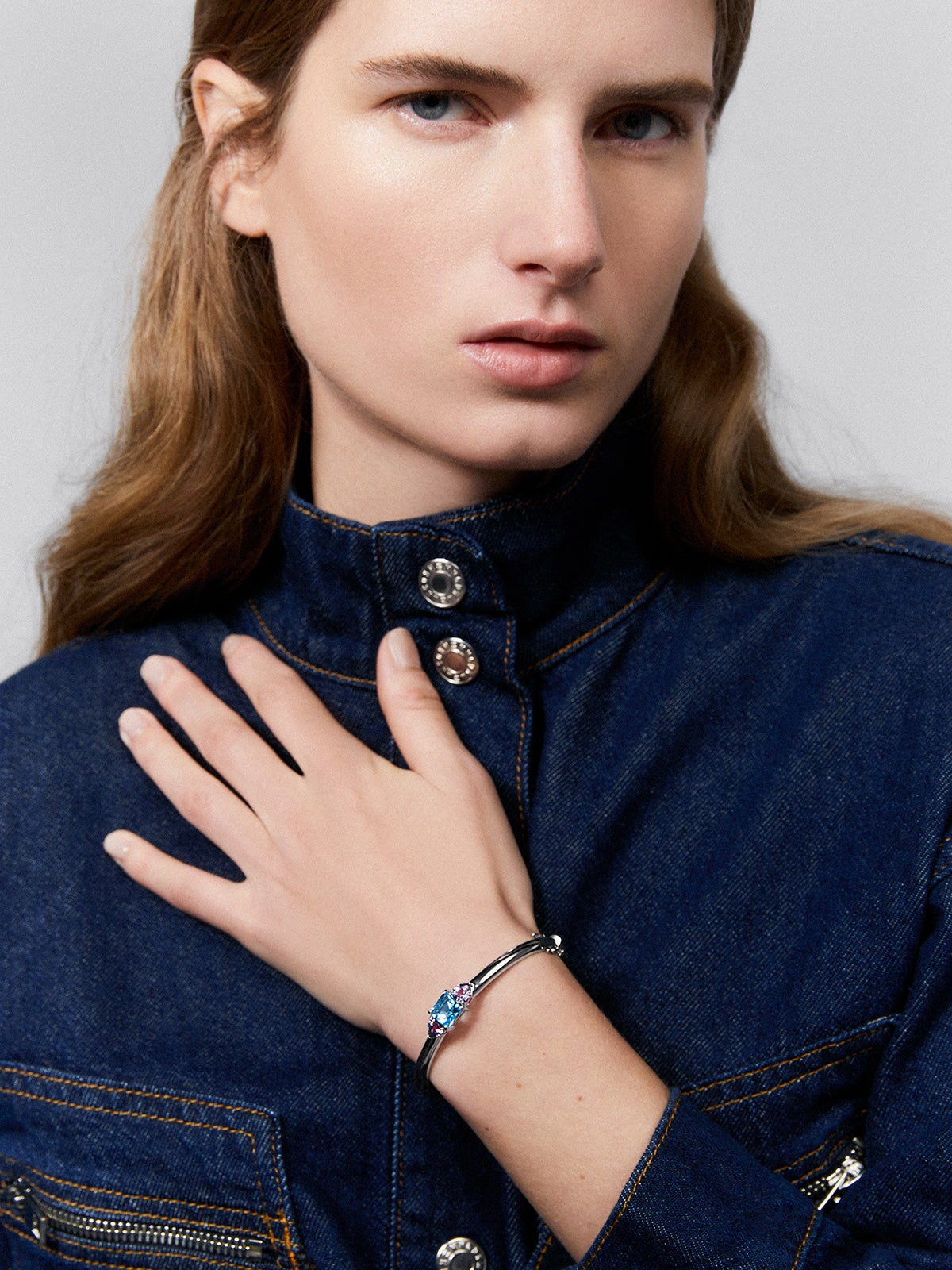 Pulsera rígida de plata 925 con topacio y amatistas