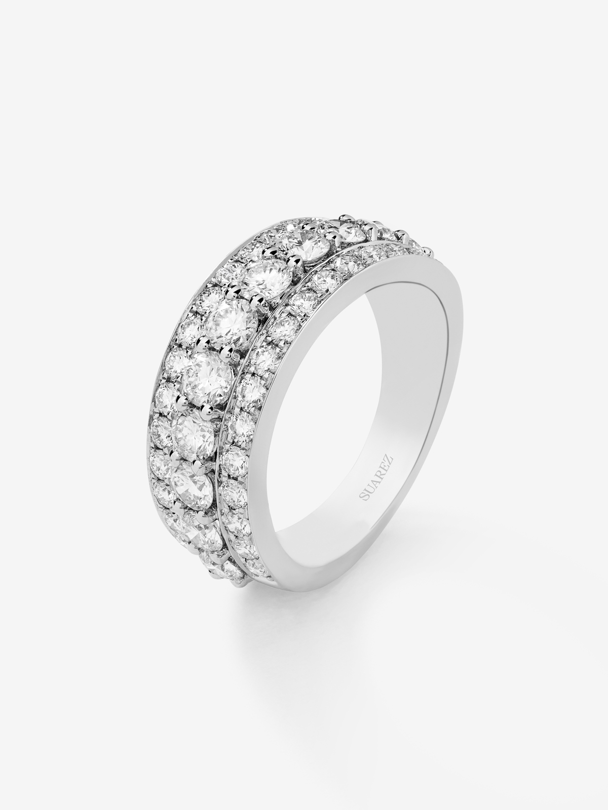 Anillo triple de oro blanco de 18K de diamantes