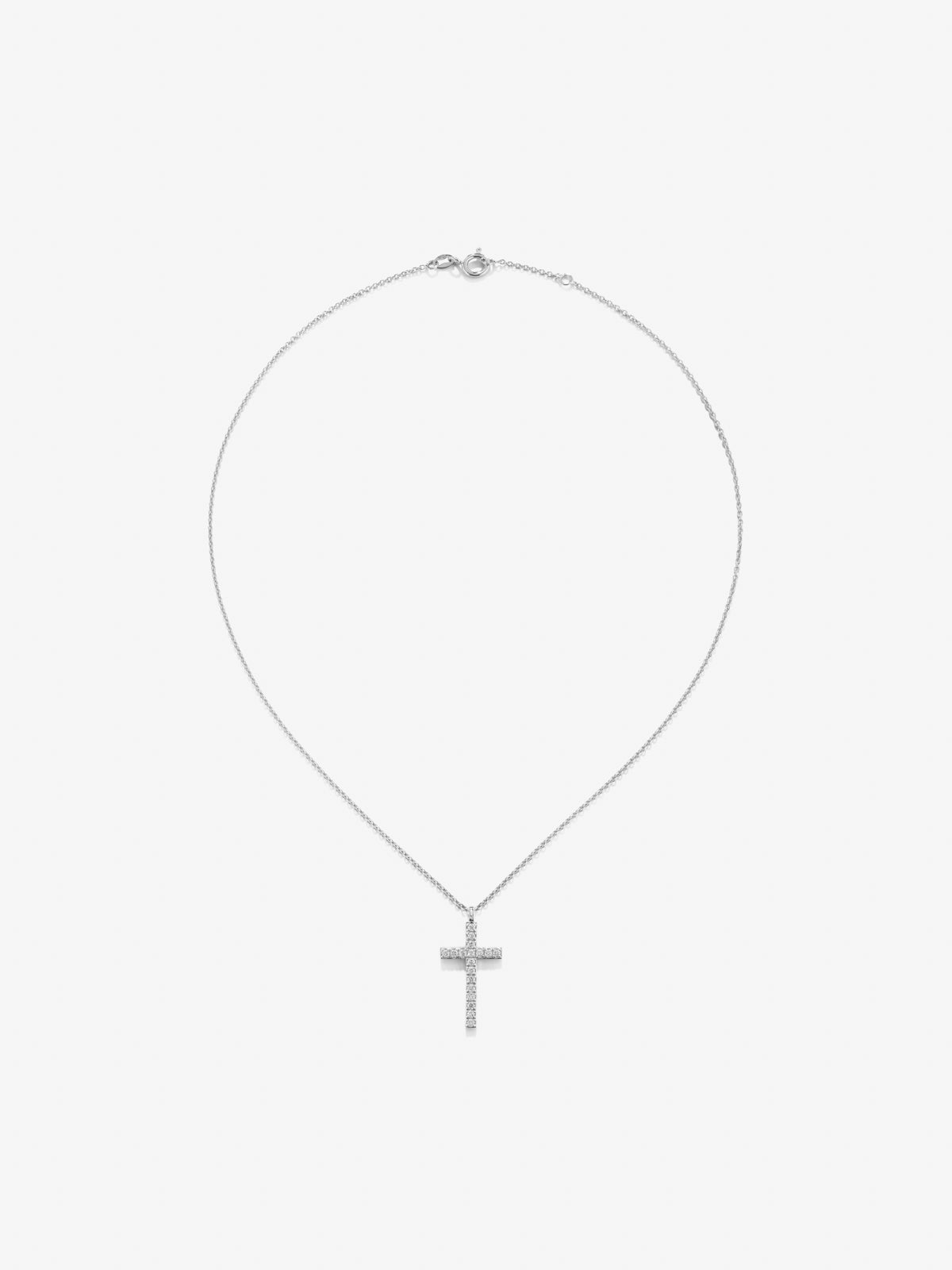 Colgante cadena cruz de oro blanco de 18K con diamantes