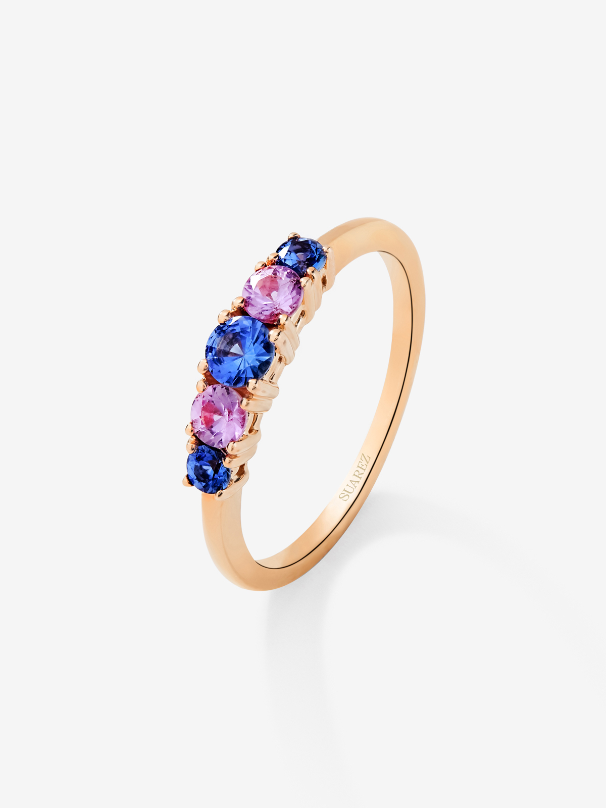 18K Rose Gold Quintet Ring with Multicolored Sapphire