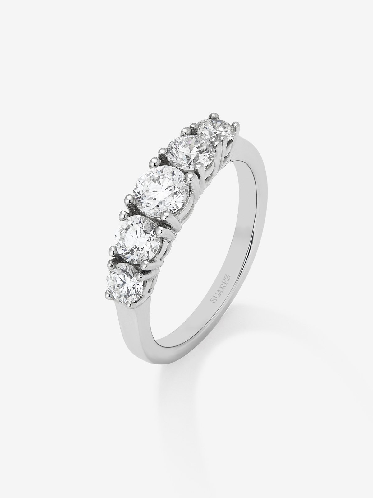 Anillo cinquillo de oro blanco de 18K con diamantes blancos en talla brillante de 1,2 cts