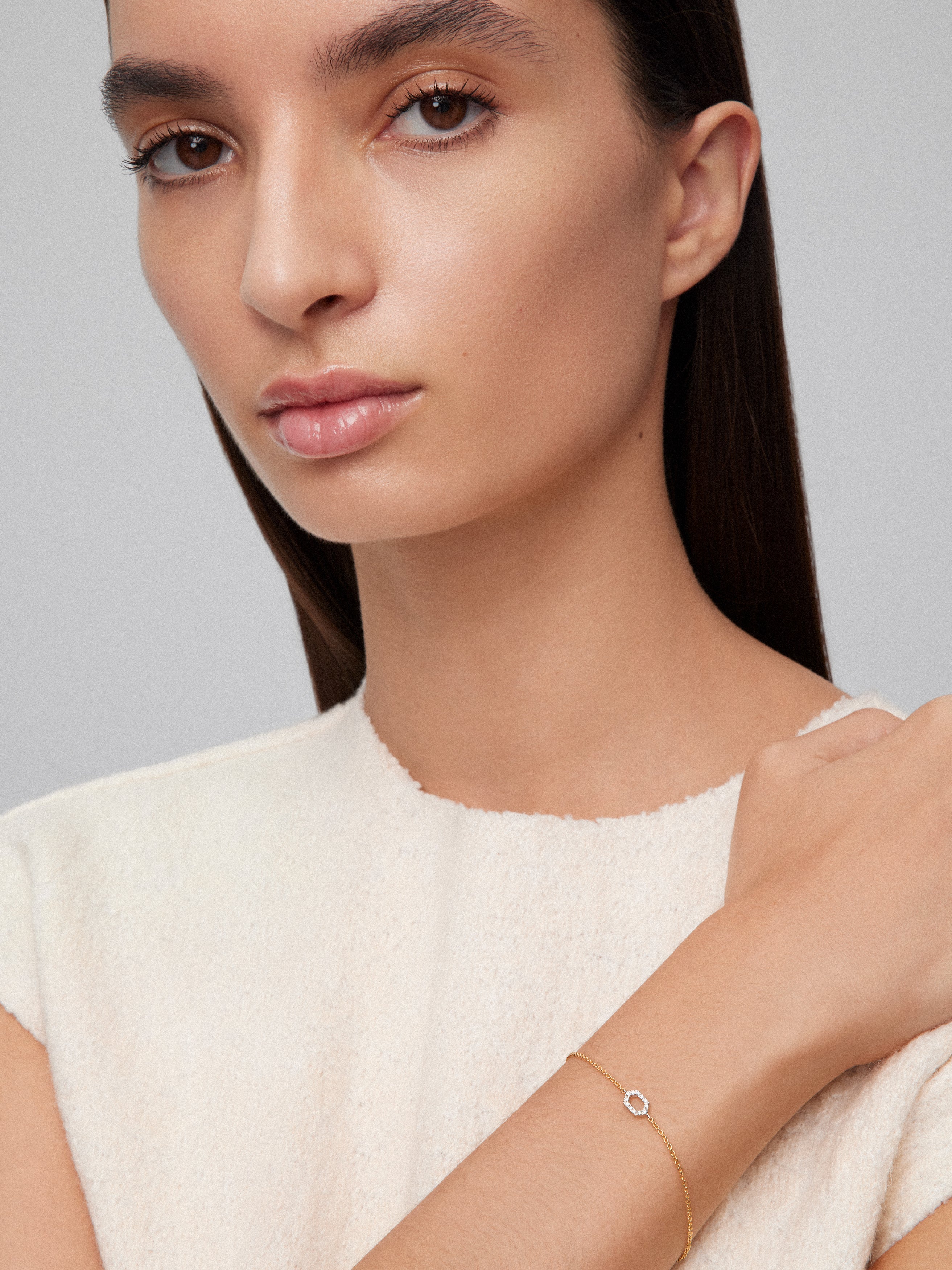 18K white and yellow gold bracelet with white 0.03 cts bright diamonds