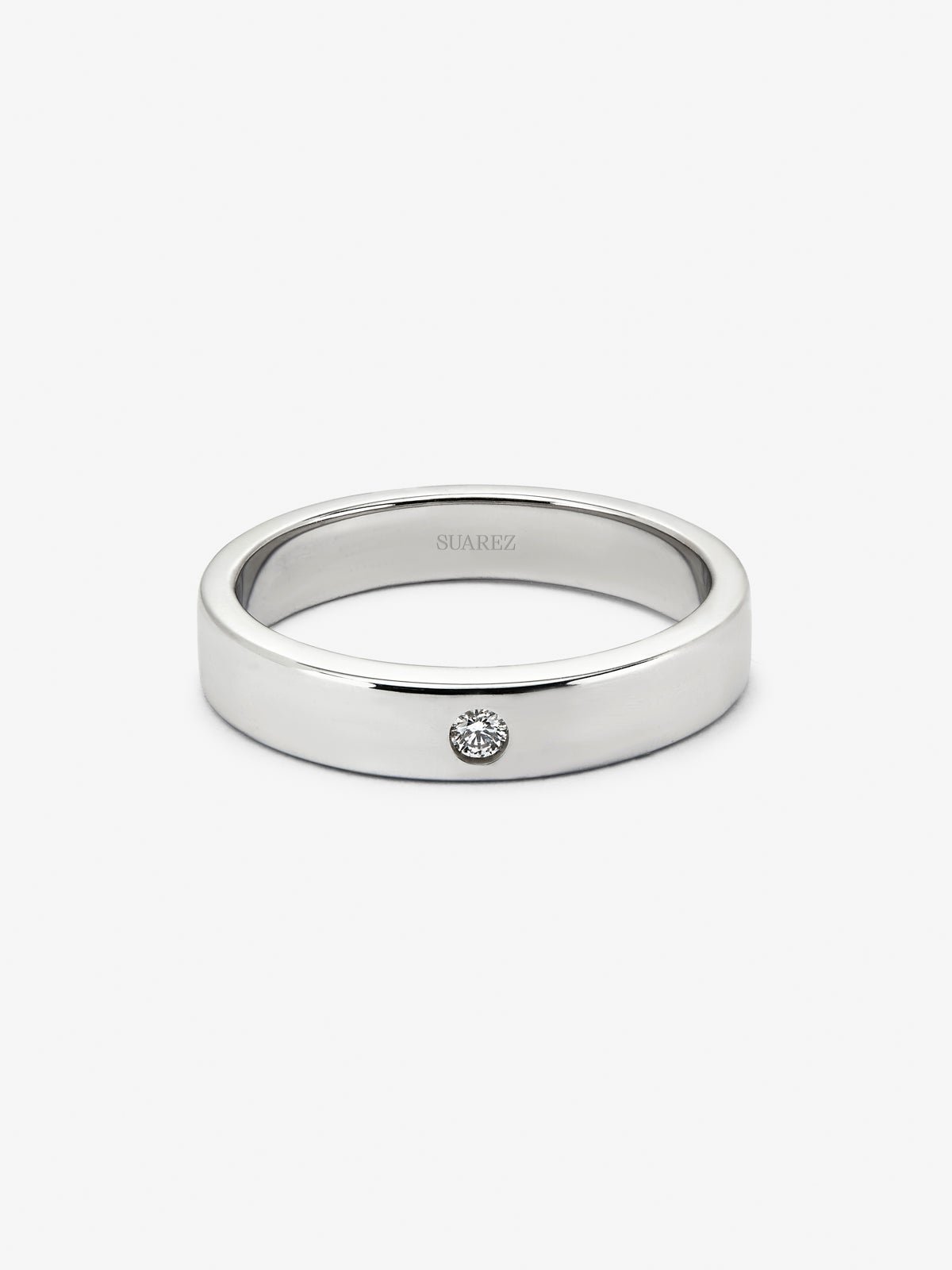 Anillo alianza de boda de oro blanco de 18K con diamante