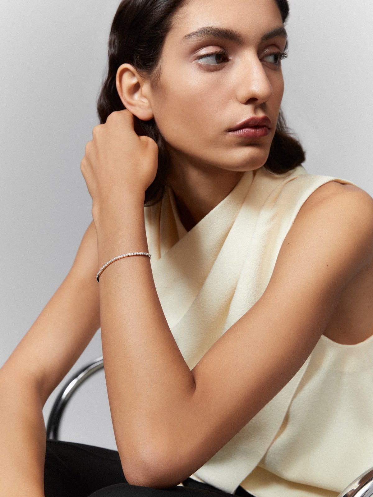 Pulsera cadena de oro blanco de 18K de diamantes