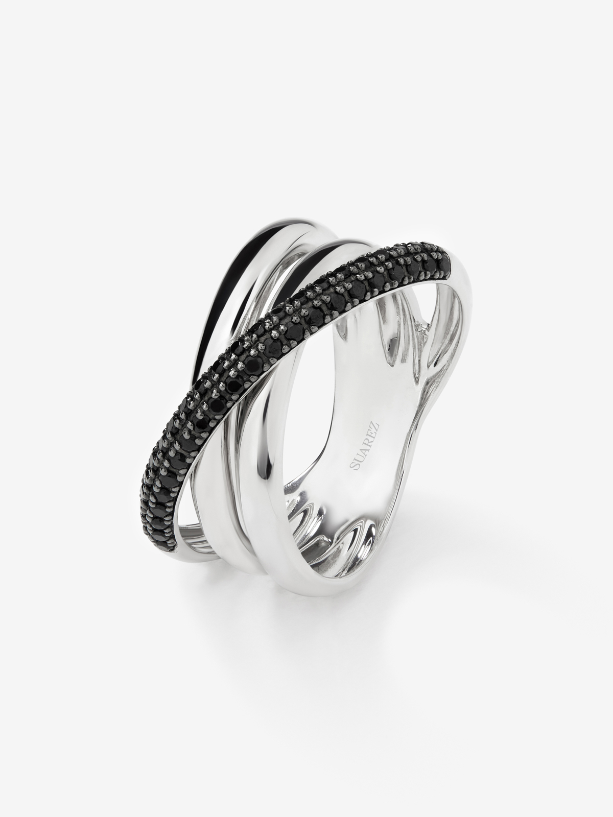 Anillo ancho triple brazo de plata 925 con espinelas
