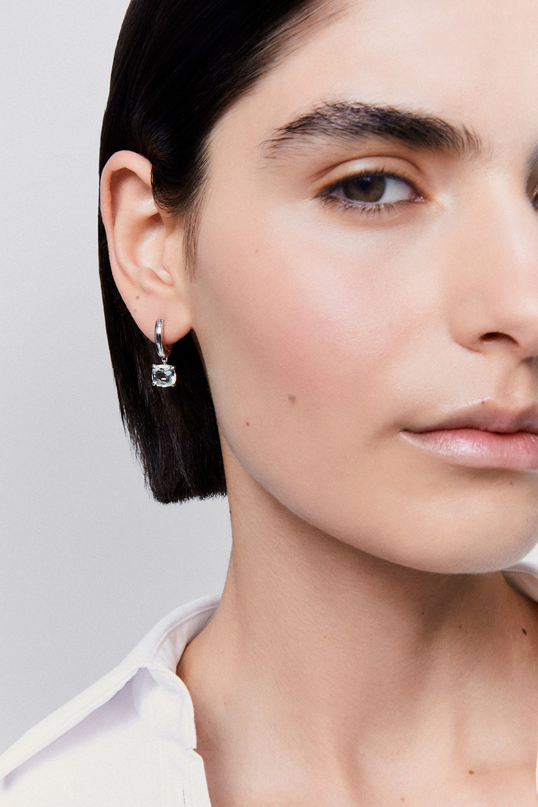 Pendientes aro de plata 925 con amatista verde colgante