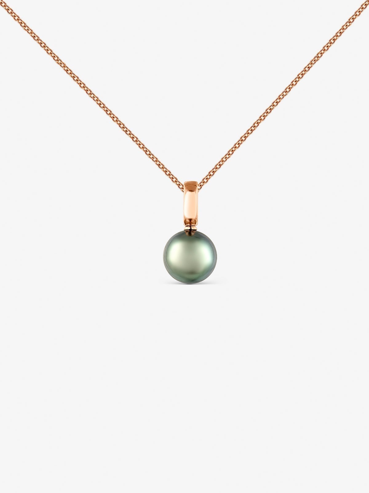 Colgante de cadena de oro rosa de 18k con perla de tahiti de 9,5 mm