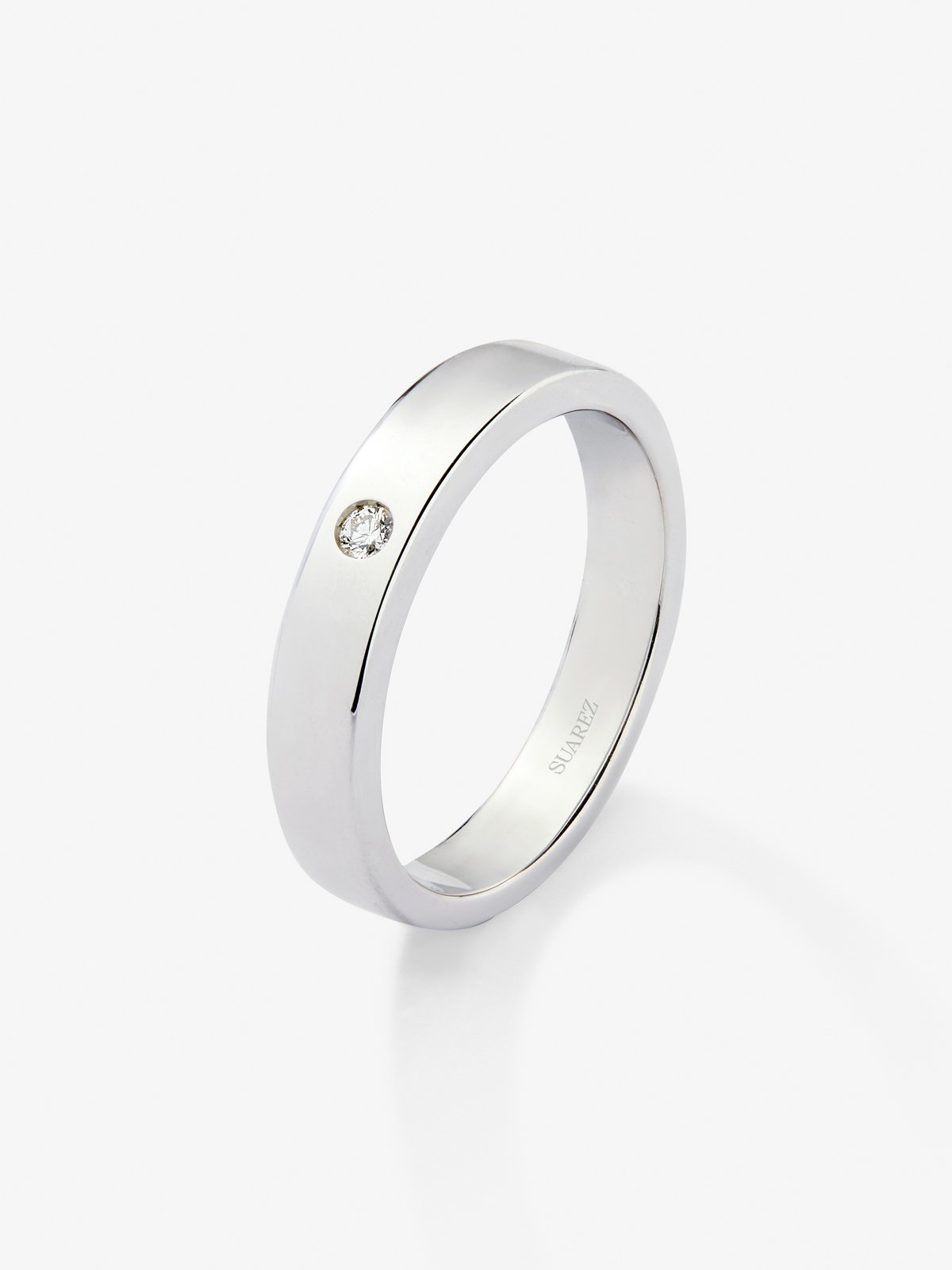 Anillo alianza de boda de oro blanco de 18K con diamante