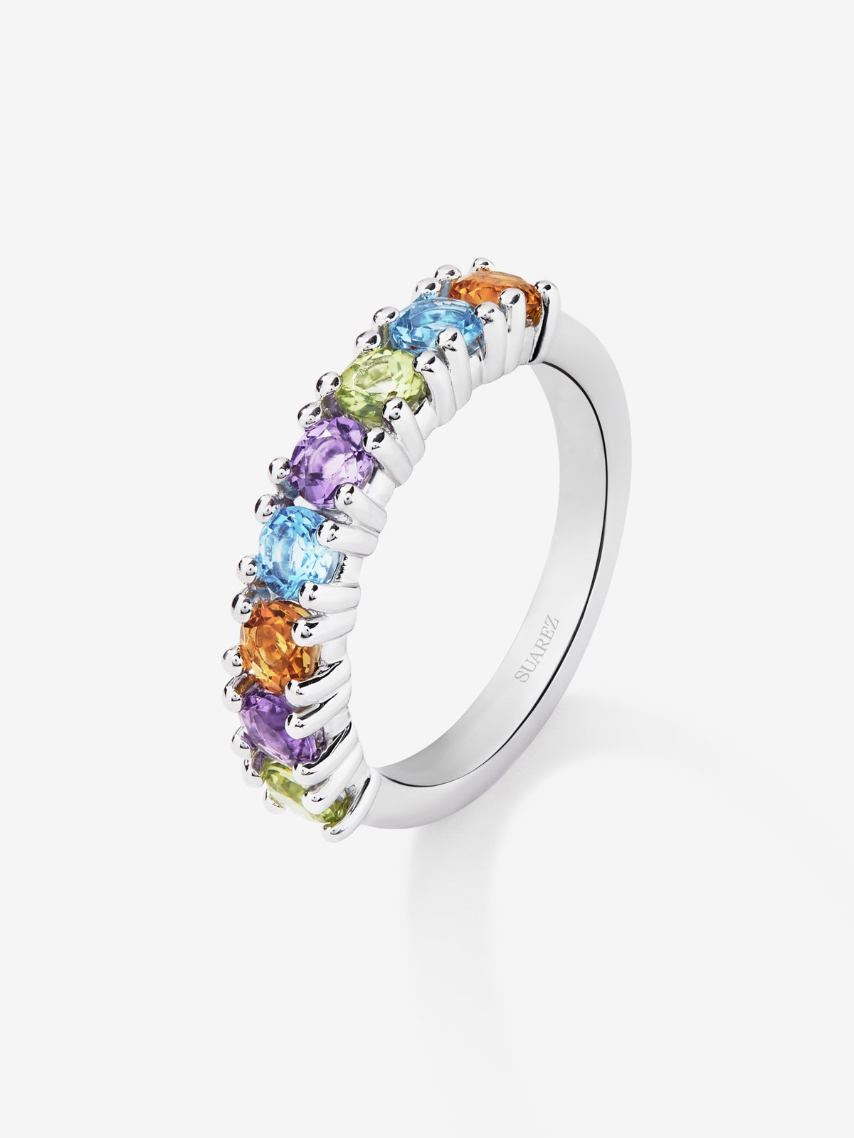925 silver ring with brilliant-cut peridots, purple amethysts, citrine quartz and Swiss blue topaz