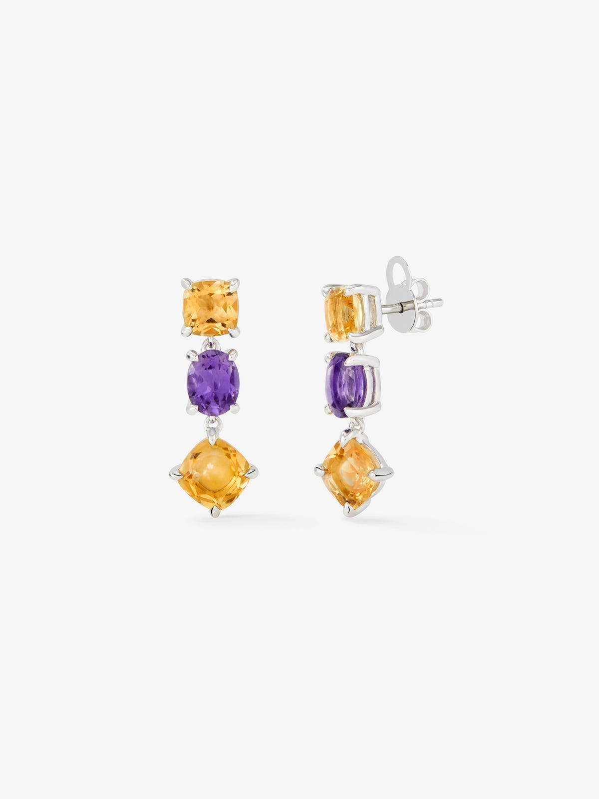 Pendientes largos de plata 925 con citrinos y amatista