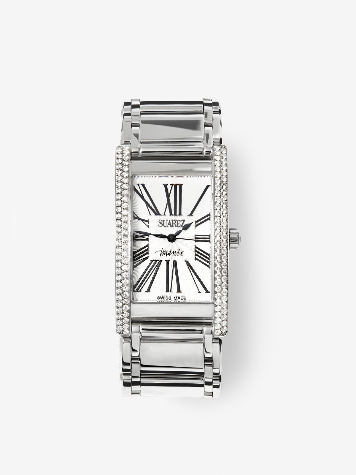 Reloj de acero inoxidable con diamantes blancos en talla brillante, cristal de zafiro y movimiento de cuarzo