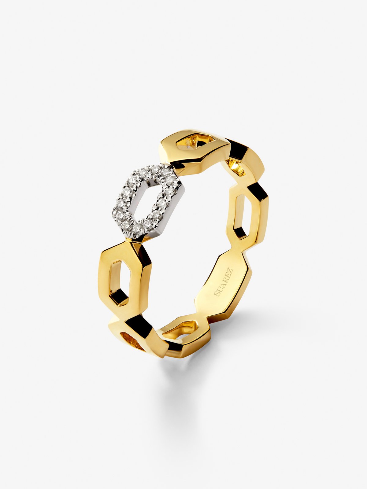 18K yellow gold ring with 14 brilliant-cut diamonds with a total of 0.06 cts