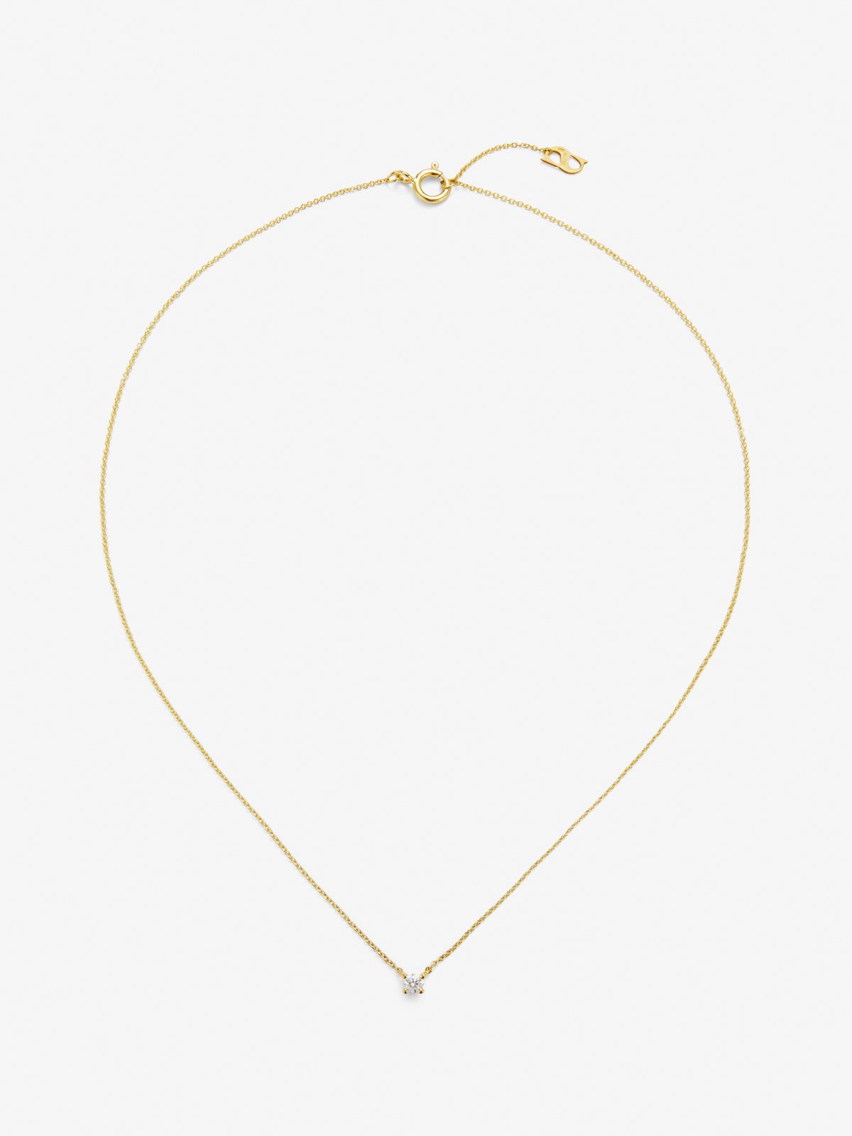 Colgante solitario de oro amarillo de 18K con diamante en talla brillante de 0,15 cts