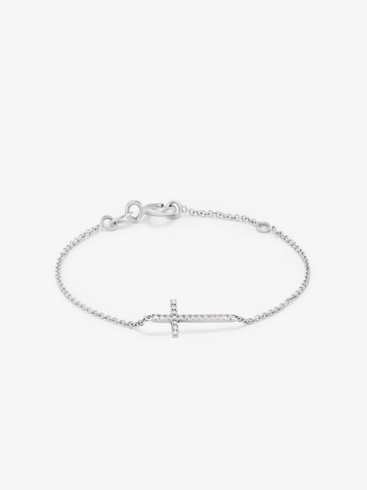 Pulsera cadena cruz de oro blanco de 18K de diamantes