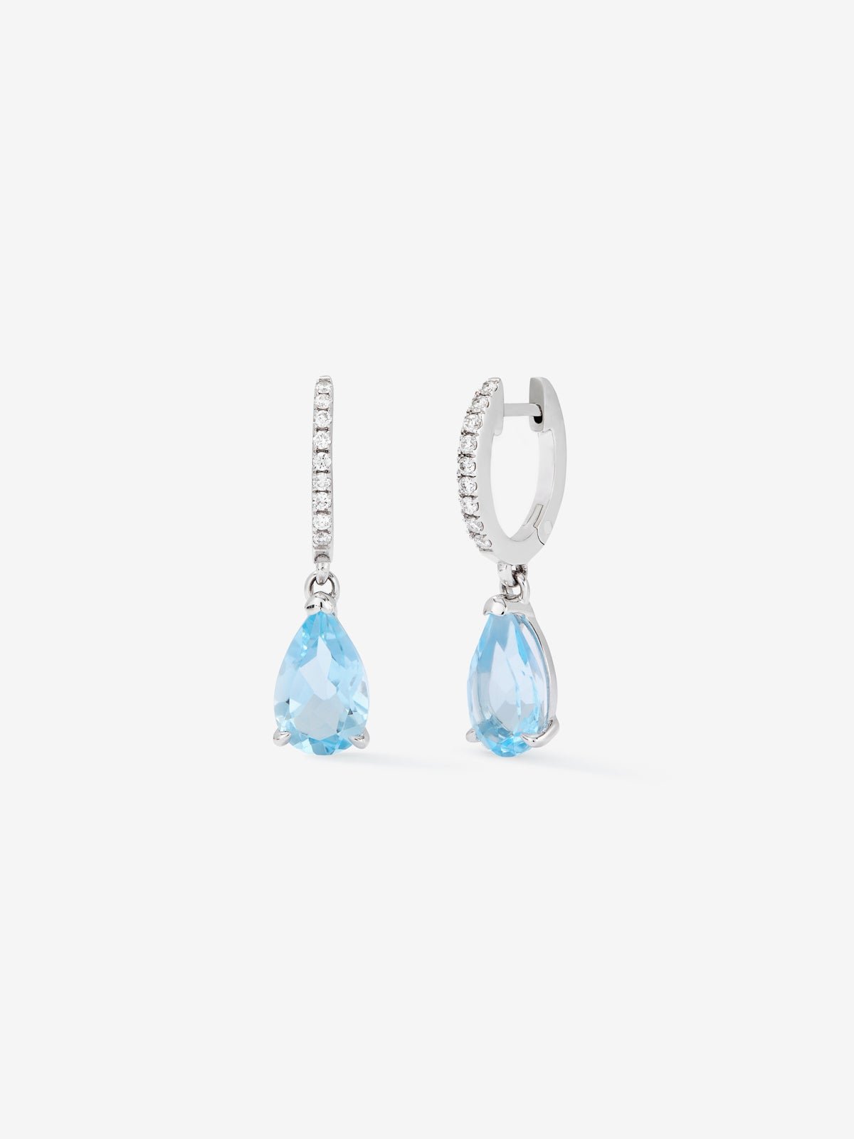 Pendientes de aro con colgante de oro blanco de 18K con topacio y diamante