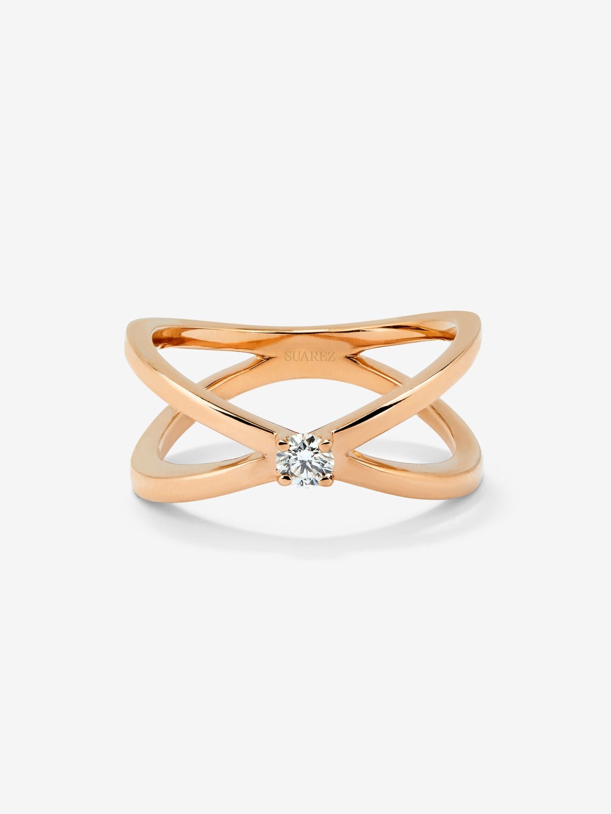 18K rose gold cross ring with 0.12 ct brilliant cut diamond