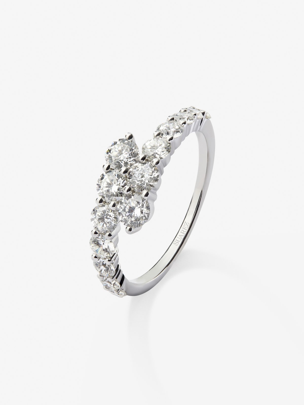 Anillo tú y yo de oro blanco de 18K con diamantes blancos en talla brillante de 1,15 cts