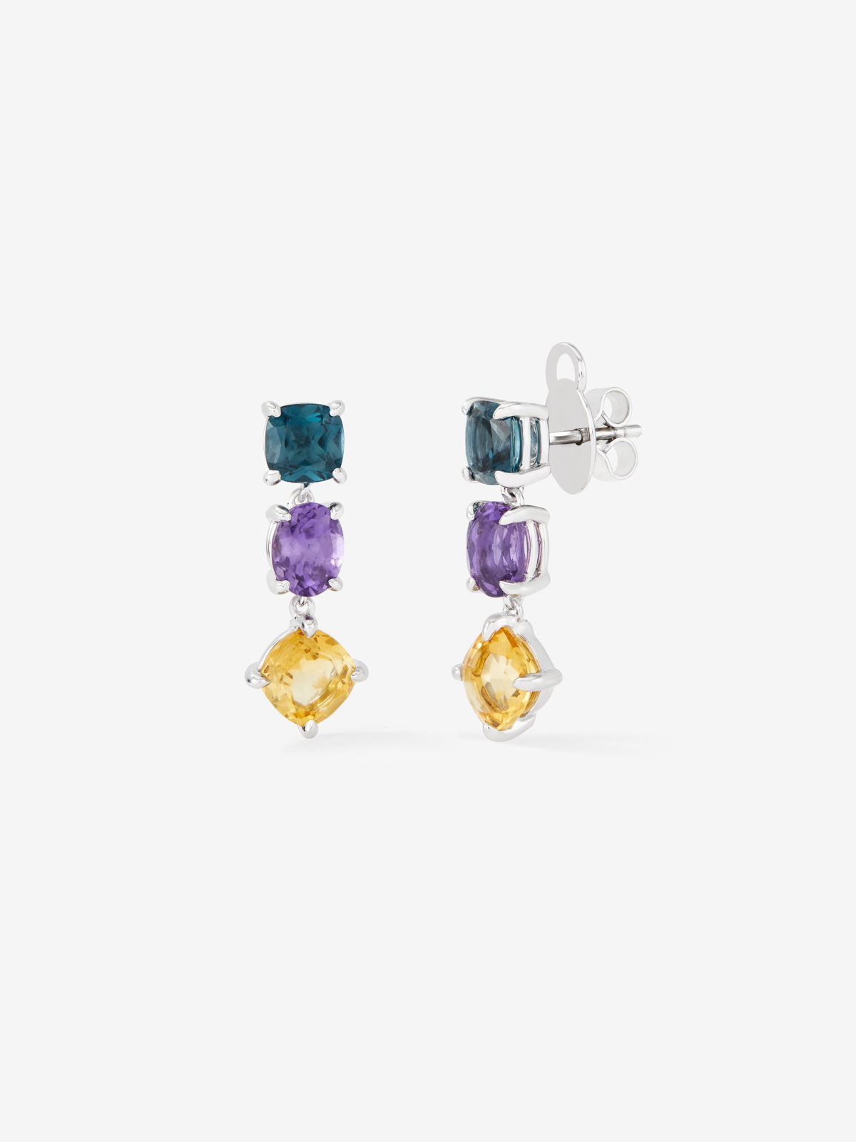 Long 925 silver earrings with topaz, amethyst, and citrine