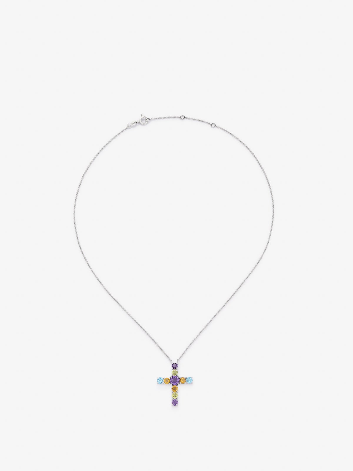 Colgante cadena con cruz de plata 925 con gemas multicolor