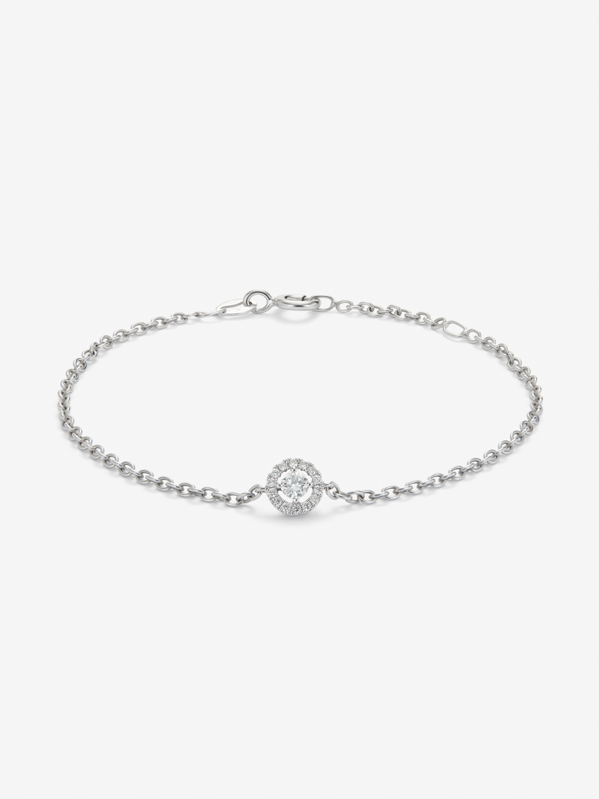 18K white gold chain bracelet with solitary diamond and diamond urla