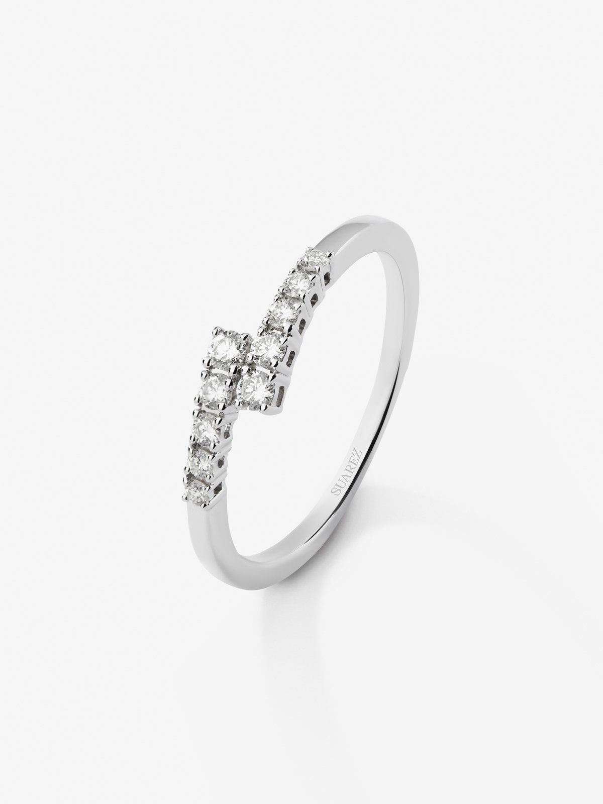 Anillo tú y yo de oro blanco de 18K con 10 diamantes en talla brillante con un total de 0,2 cts