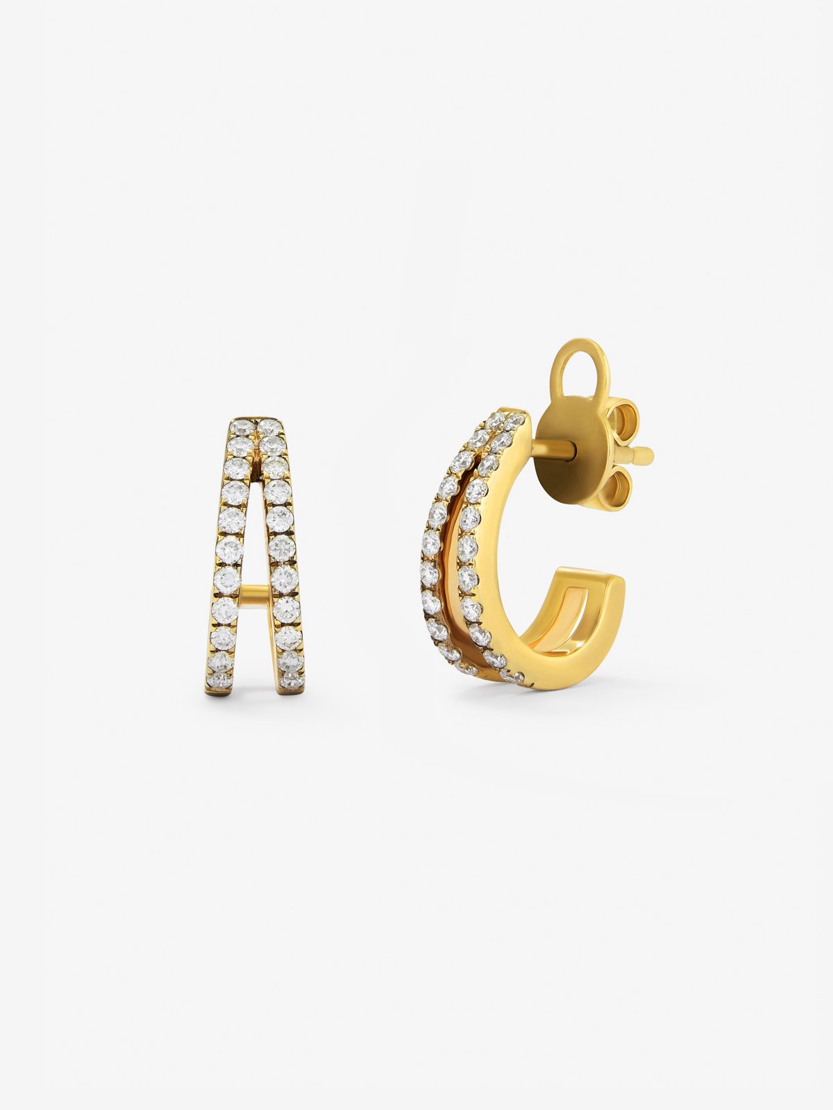 Pendientes de aro dobles de oro amarillo de 18K con 44 diamantes en talla brillante