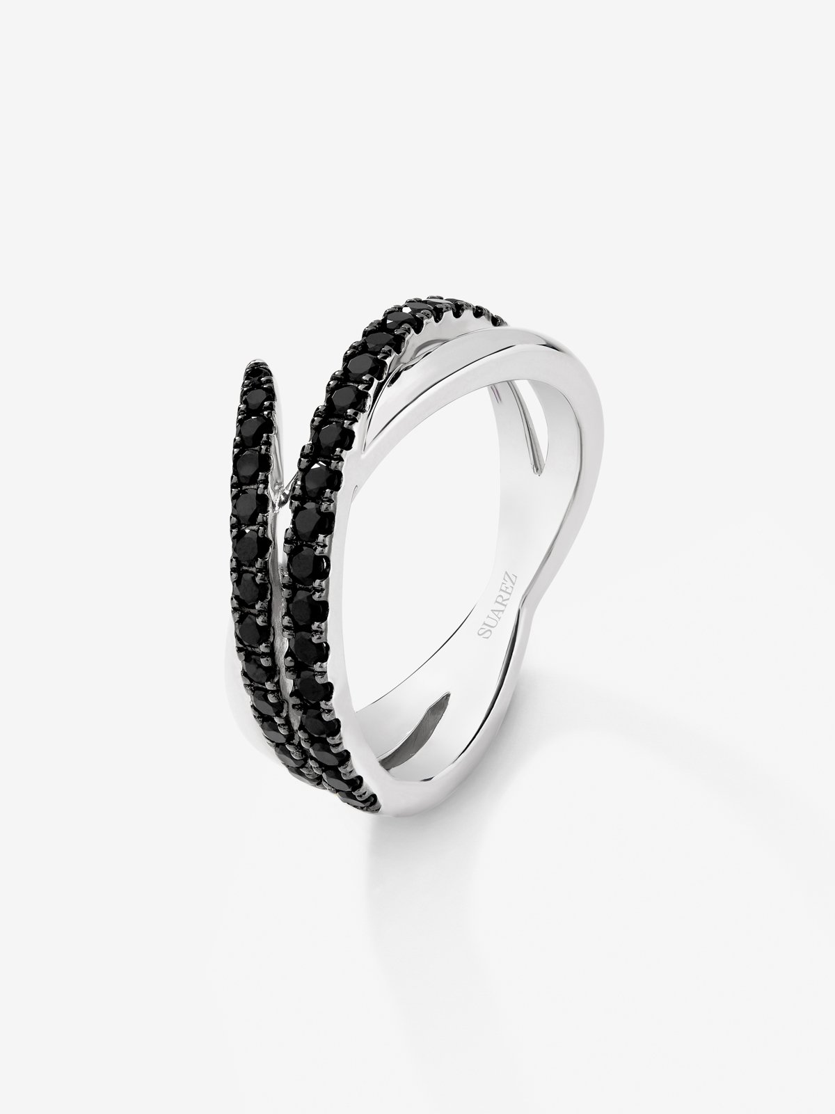 Anillo multibrazo de plata 925 con 32 espinelas negras en talla brillante