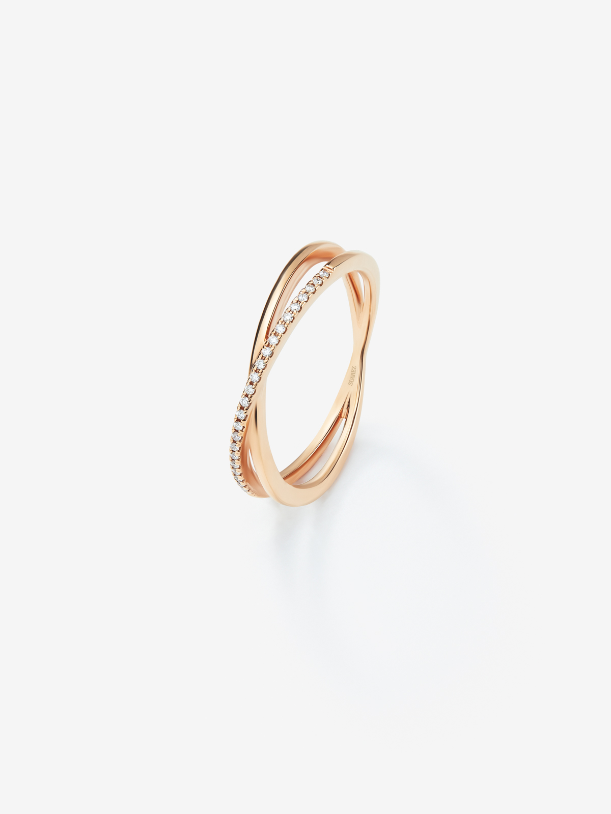 18K Rose Gold Crossed Ring with Diamonds