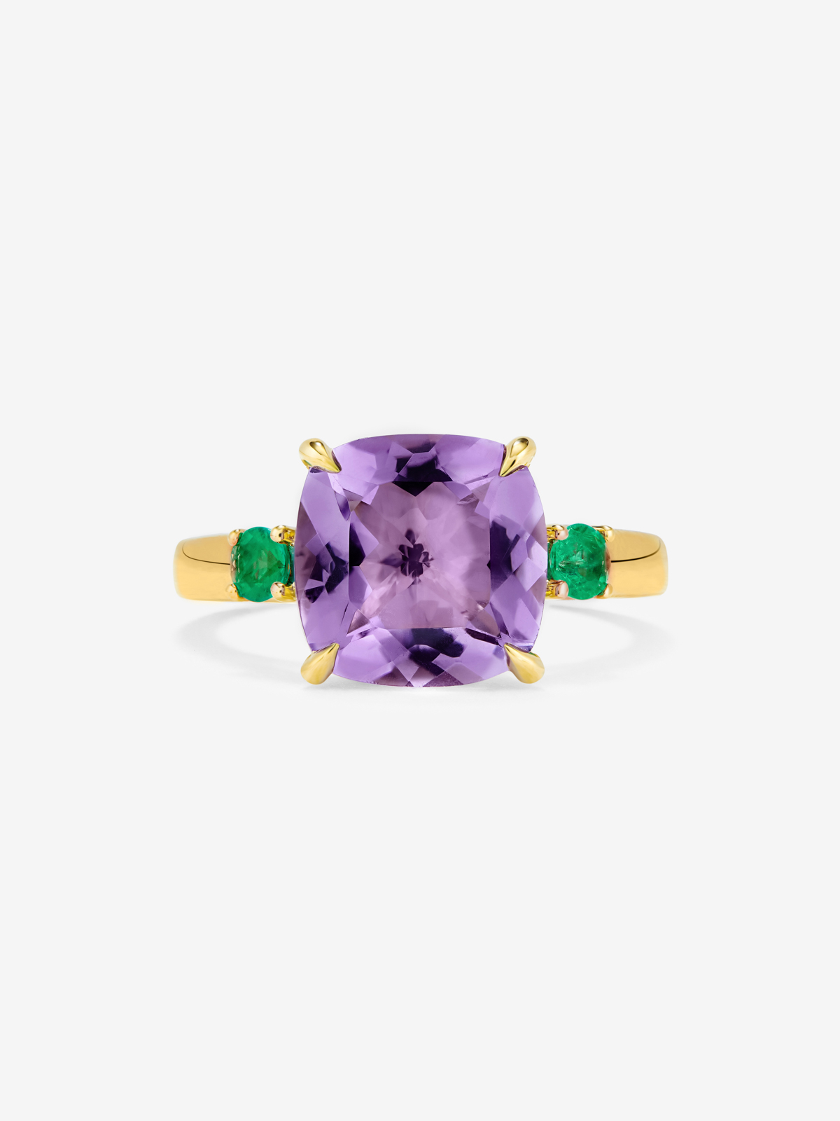 Anillo solitario de oro amarillo de 18k con amatista morada