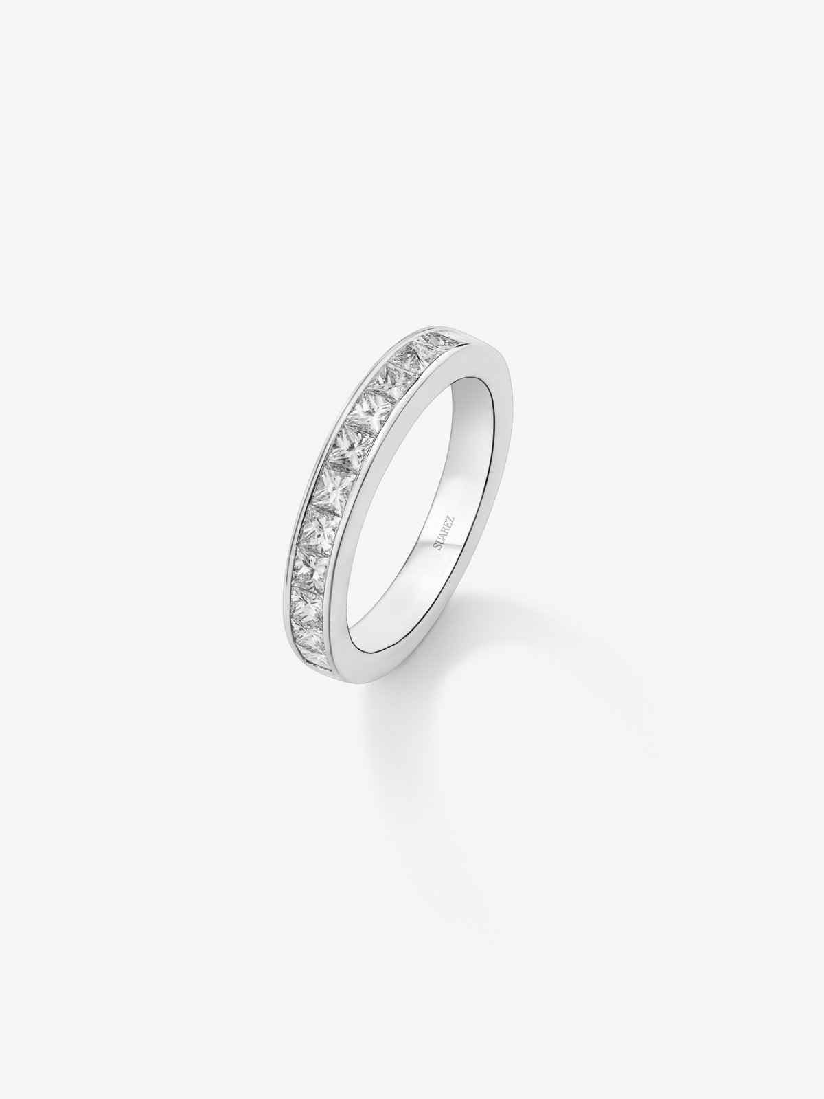18K white gold half eternity engagement ring with princess cut diamonds on rail 1.10ct