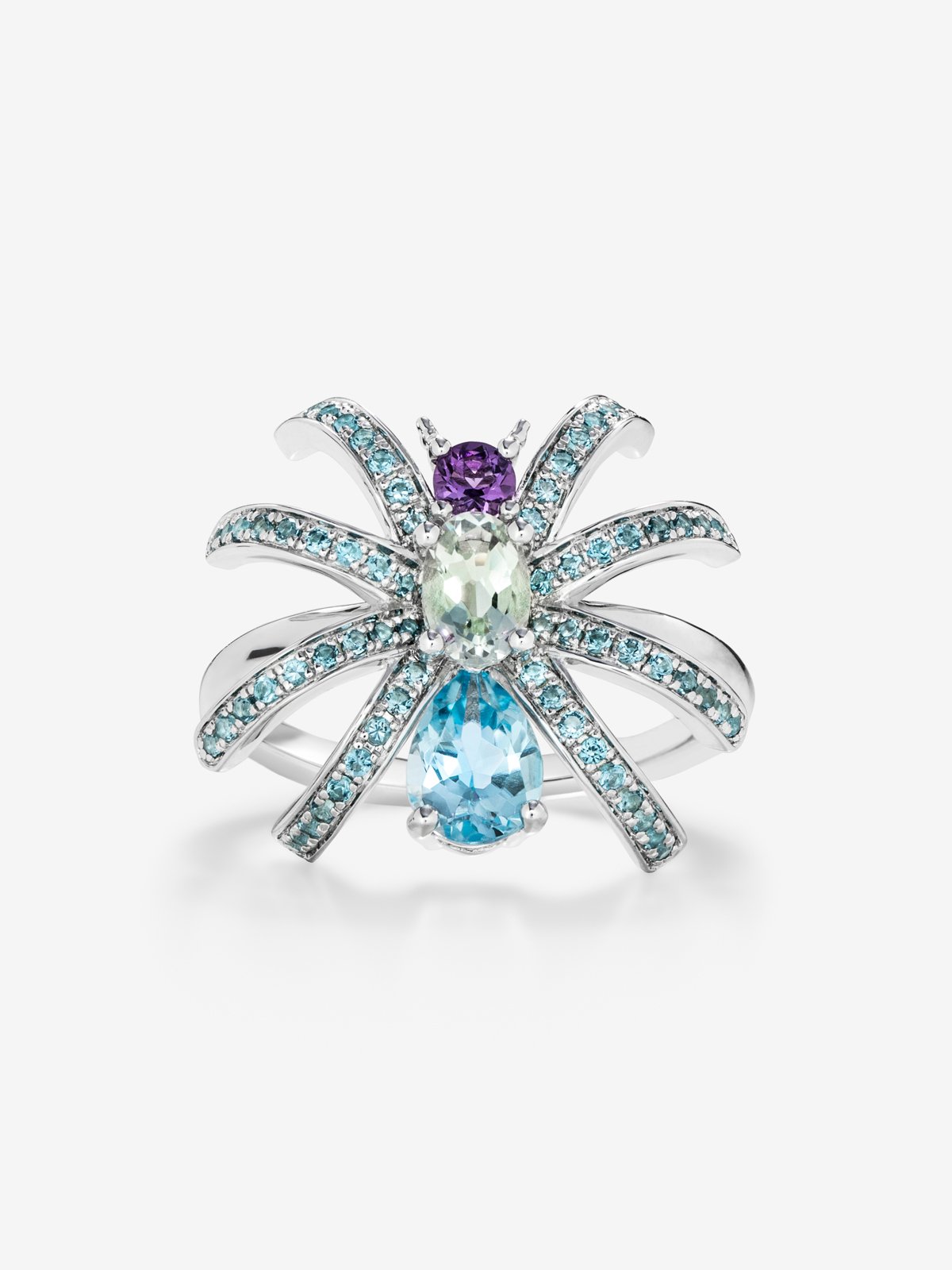 Silver Spider Ring with Topacios and amethyst