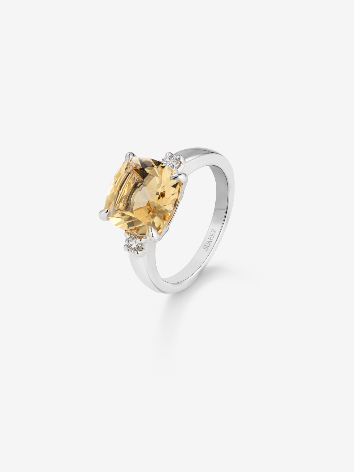 925 Silver Trilogy Ring with Citrine and Diamonds