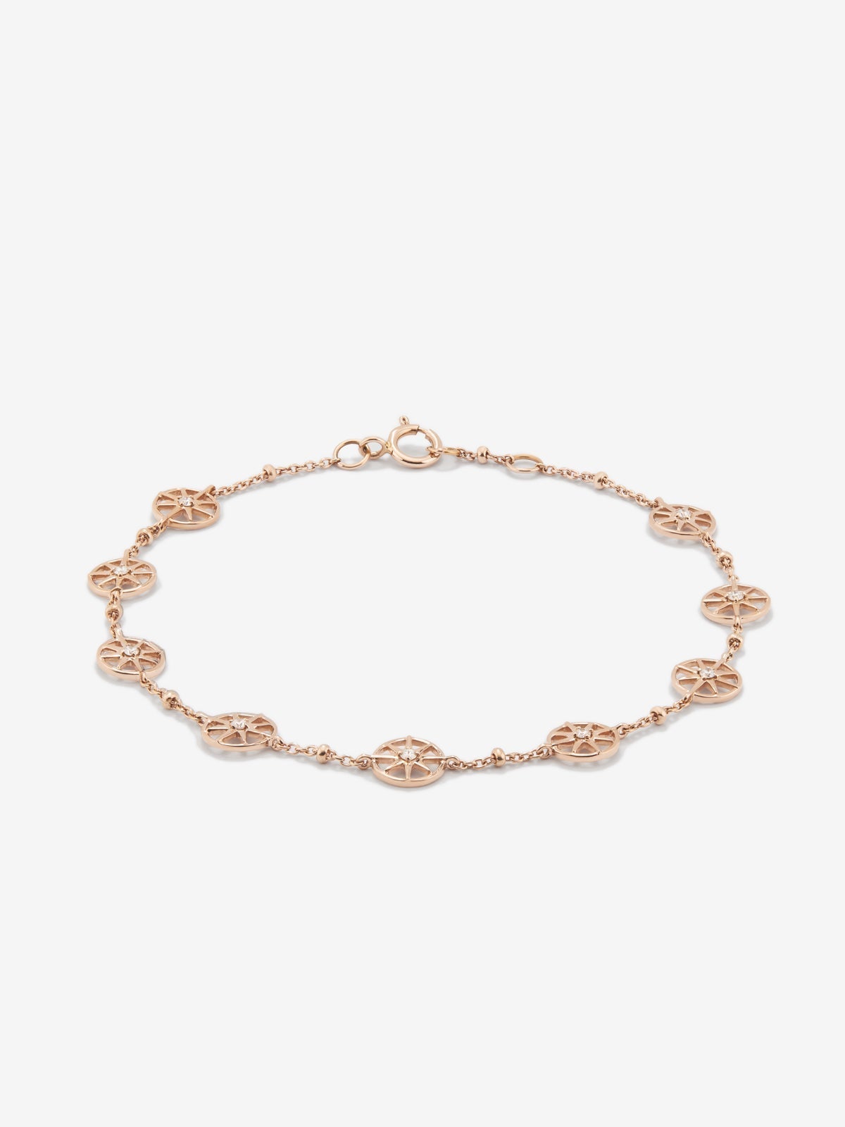 Pulsera cadena con estrellas de oro rosa de 18K con diamantes