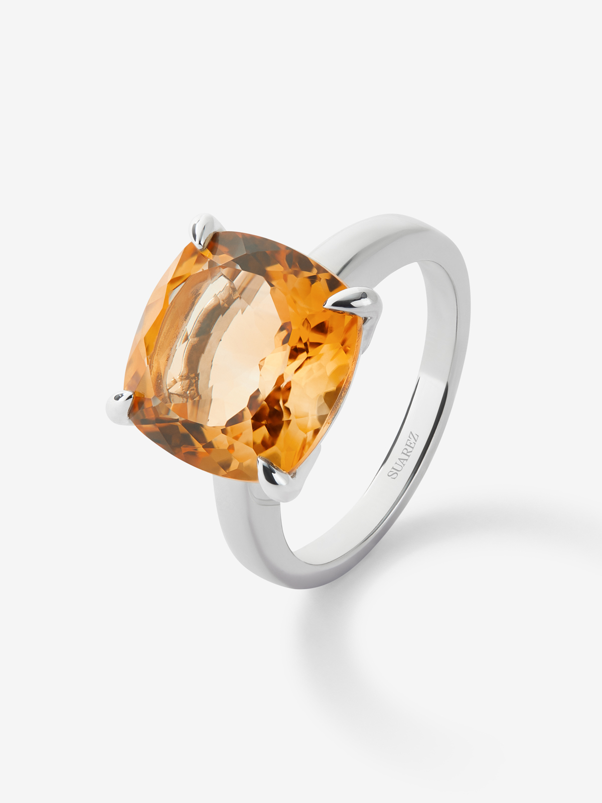 Anillo de plata 925 con cuarzo citrino amarillo en talla cushion de 6,19 cts