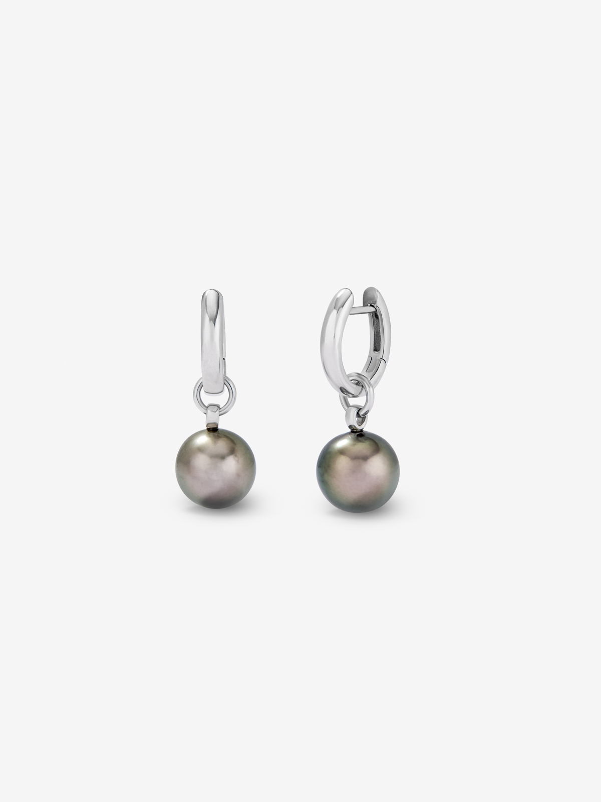 Pendiente de aro de plata 925 con colgante de perla de tahiti de 9,5 mm