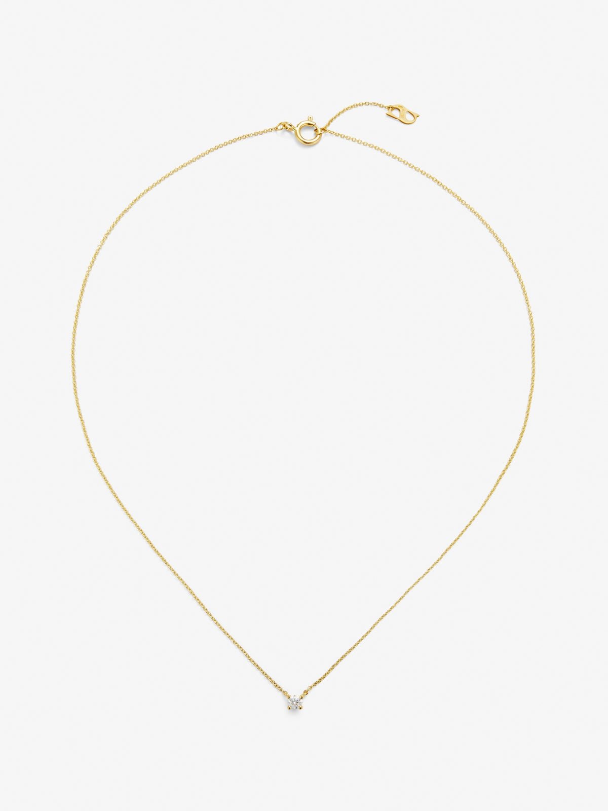 Colgante solitario de oro amarillo de 18K con diamante en talla brillante de 0,15 cts