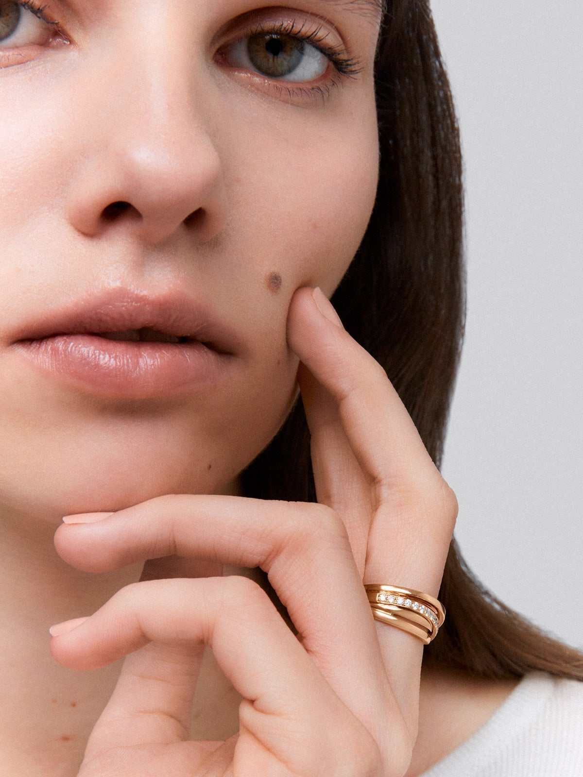Anillo entrelazado multibrazo de oro rosa de 18kt con diamantes de 0,43cts