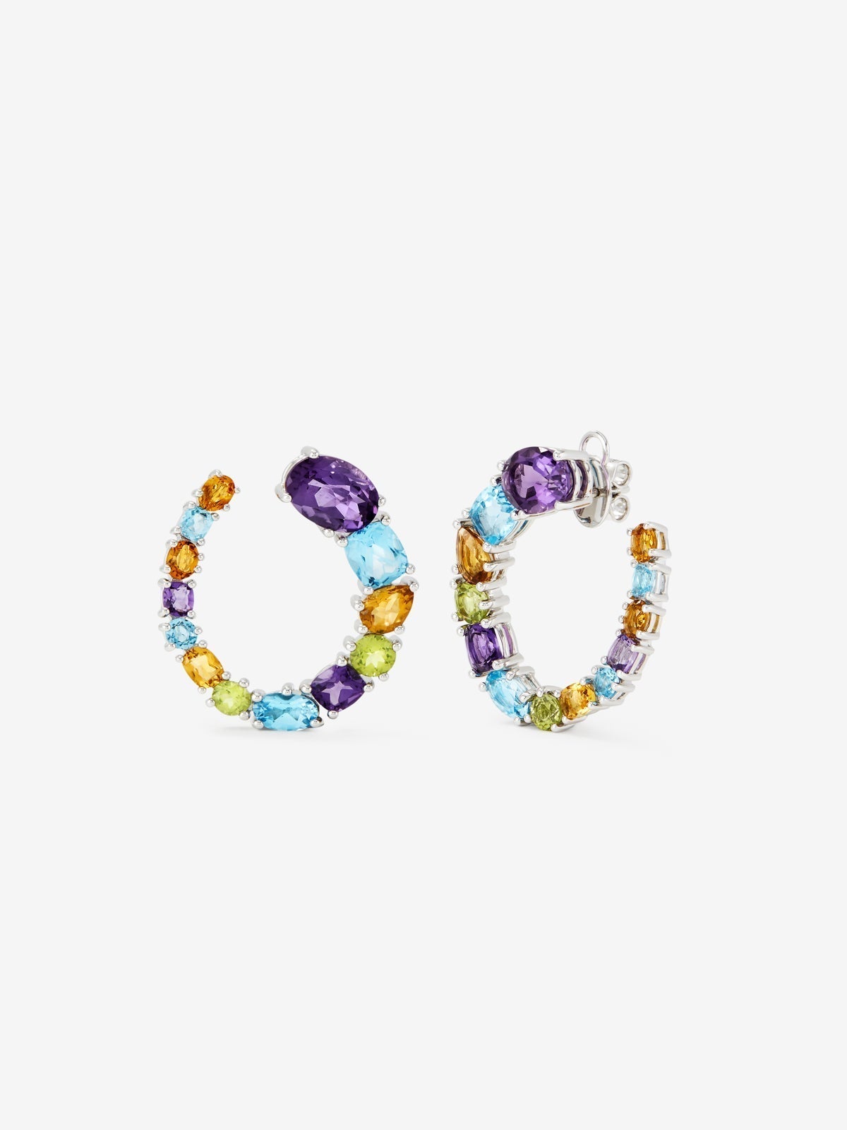 Pendientes aro abierto grande plata 925 con gemas multicolor