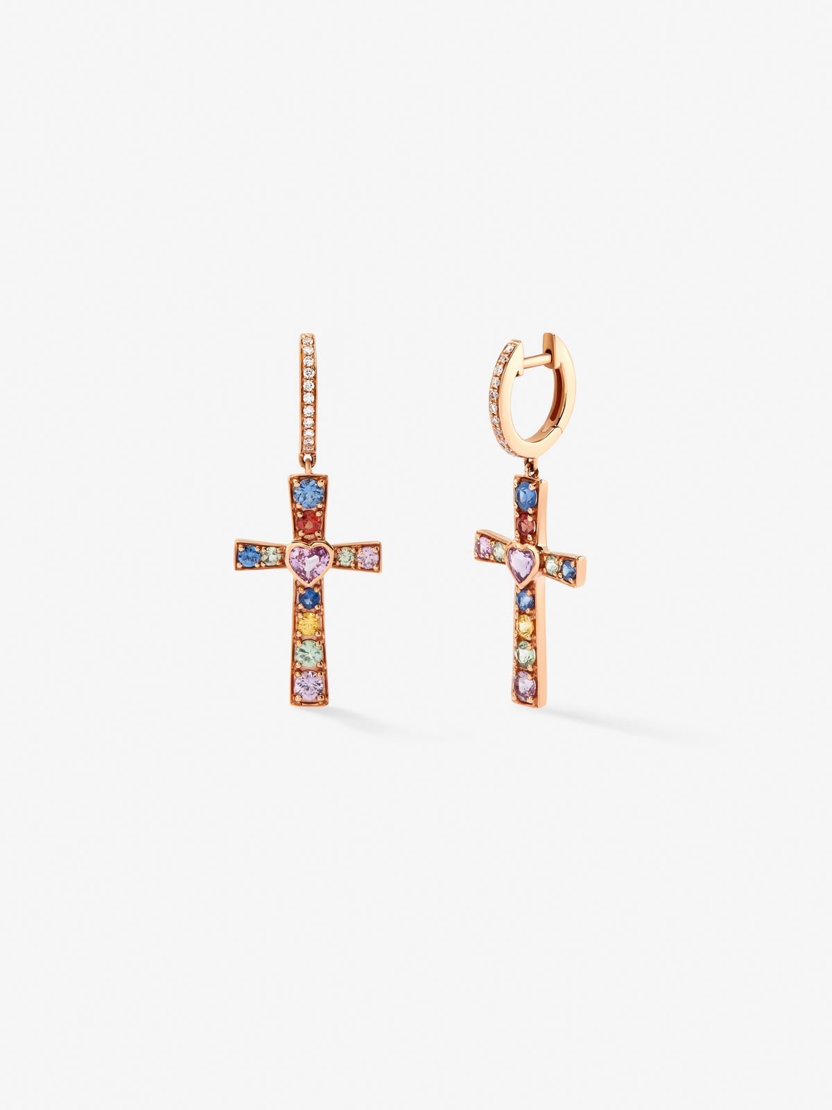 Pendientes de oro rosa de 18kt con zafiros multicolor
